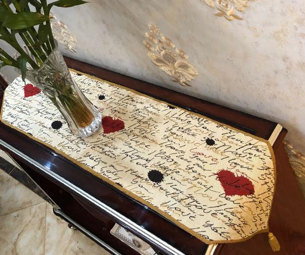 Tache Romantic I Love You Valentine’s Beige Woven Tapestry Table Runner (18111) - Tache Home Fashion