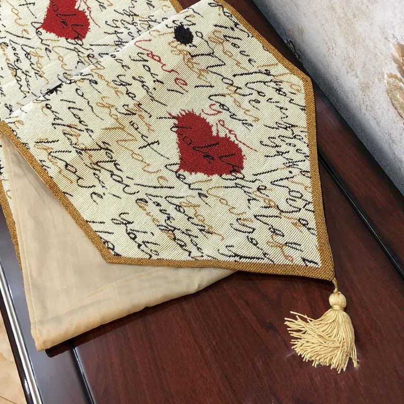 Tache Romantic I Love You Valentine’s Beige Woven Tapestry Table Runner (18111) - Tache Home Fashion