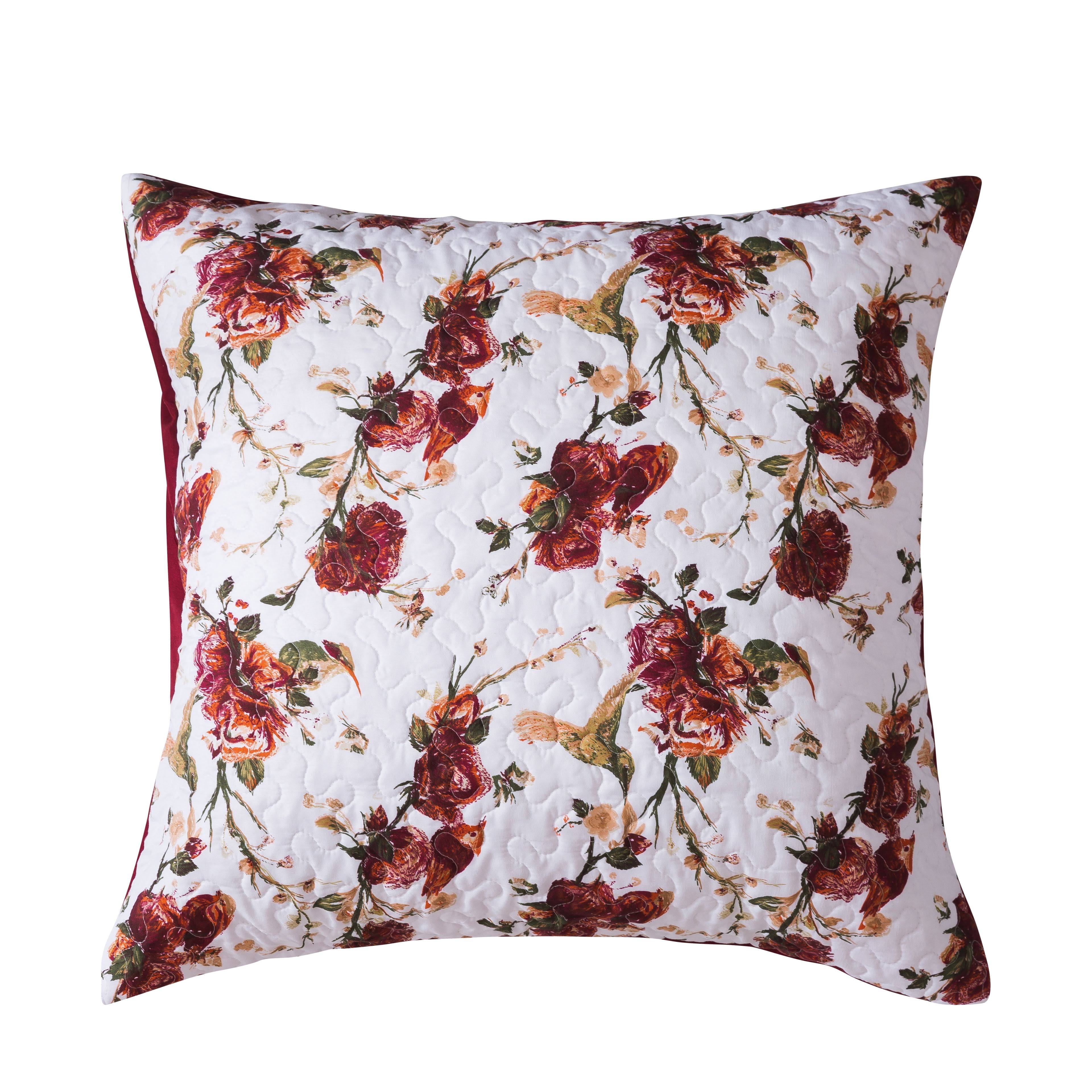 Tache Floral Hummingbirds Burgundy White Vintage Rose Garden Cushion Covers / Euro Sham (SD-7676) - Tache Home Fashion
