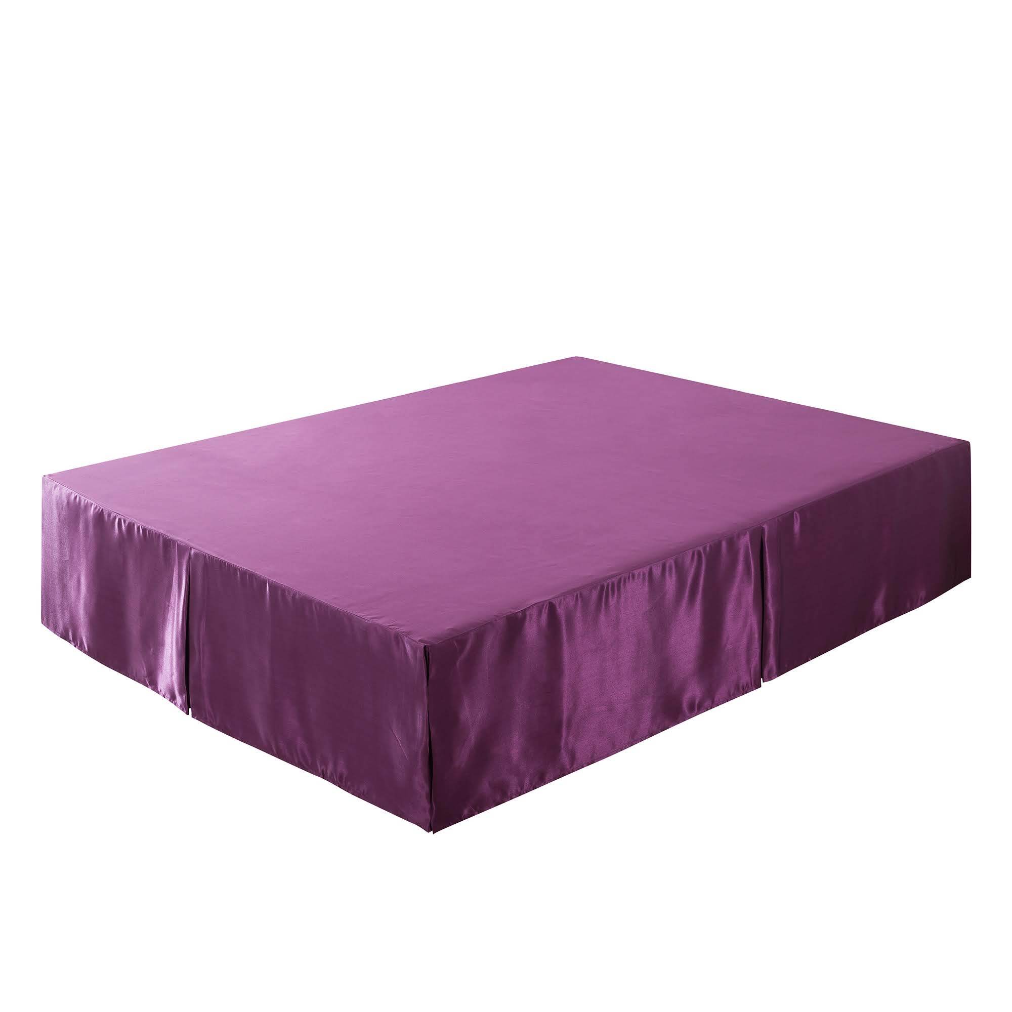 Tache Satin Dark Purple Midnight Bloom Tailored Platform 14" Bed Skirt Dust Ruffle (BM6438) - Tache Home Fashion