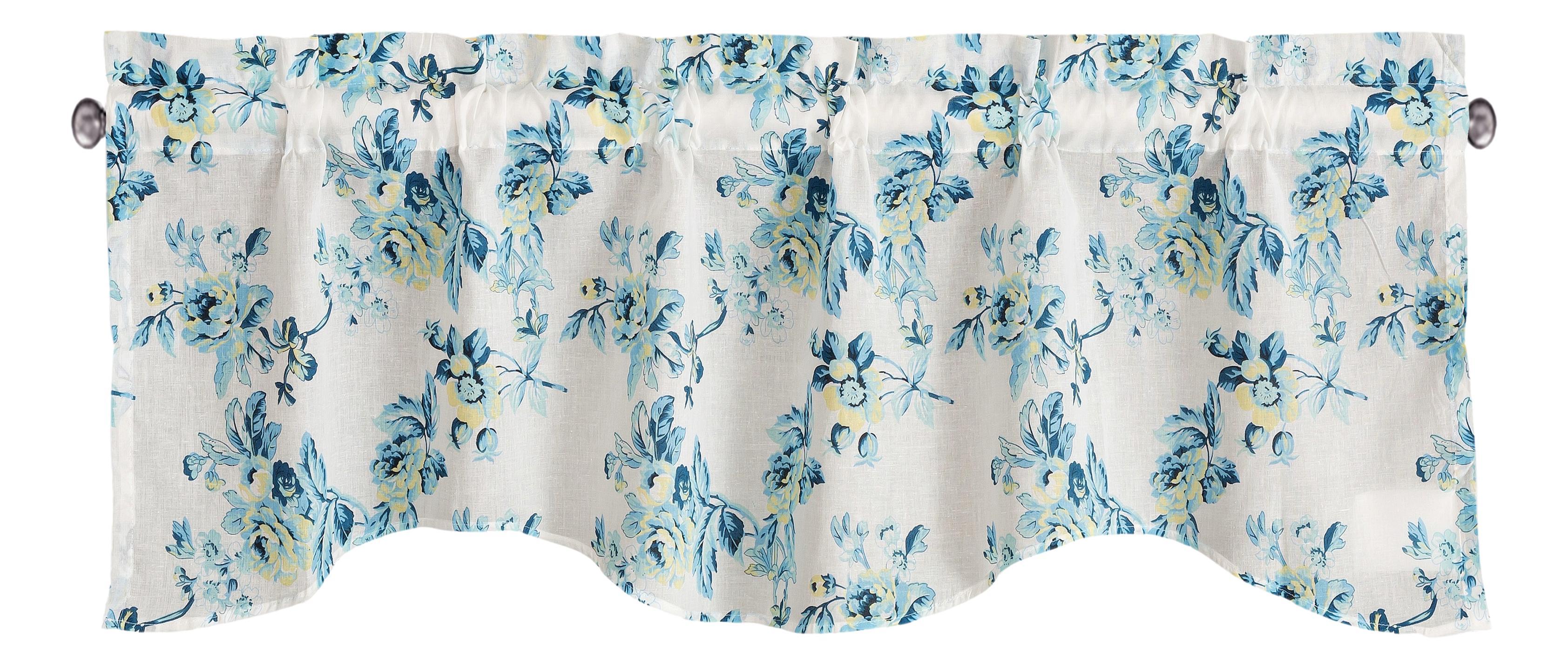 Tache Cotton White Blue Floral Scalloped Petal Dance Sheer Scalloped Window Treatment Valance (JHW-646) - Tache Home Fashion