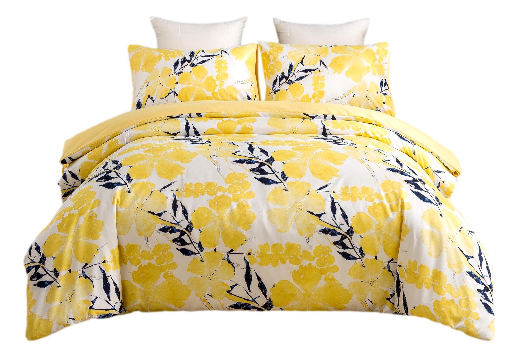 Tache Microfiber Watercolor Tropical Floral Yellow Blue Duvet Cover (JHW-841) - Tache Home Fashion