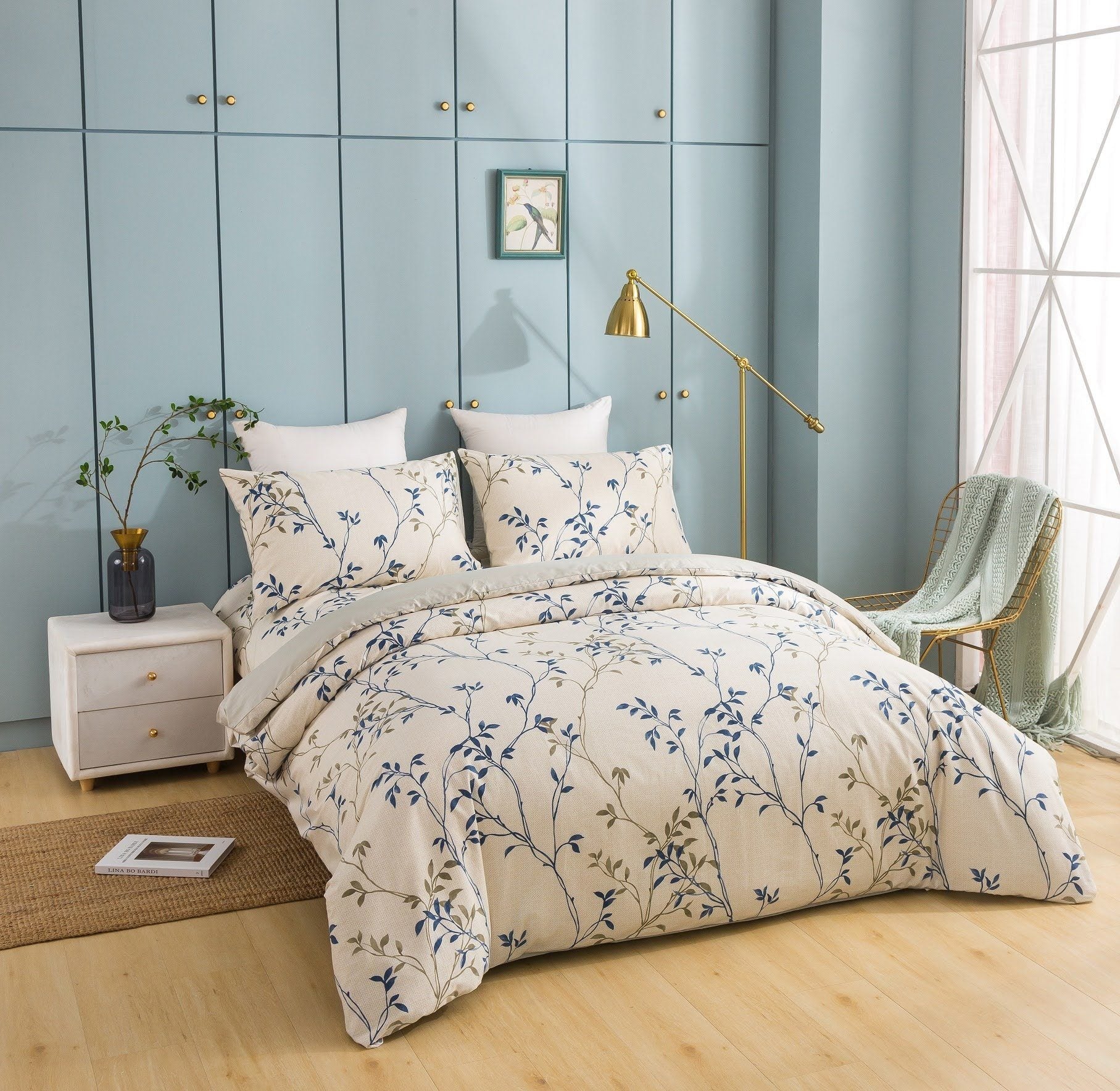 Tache Poplin Cotton Elegant Leaf Vine Cream Beige Duvet Cover (JHW-842) - Tache Home Fashion