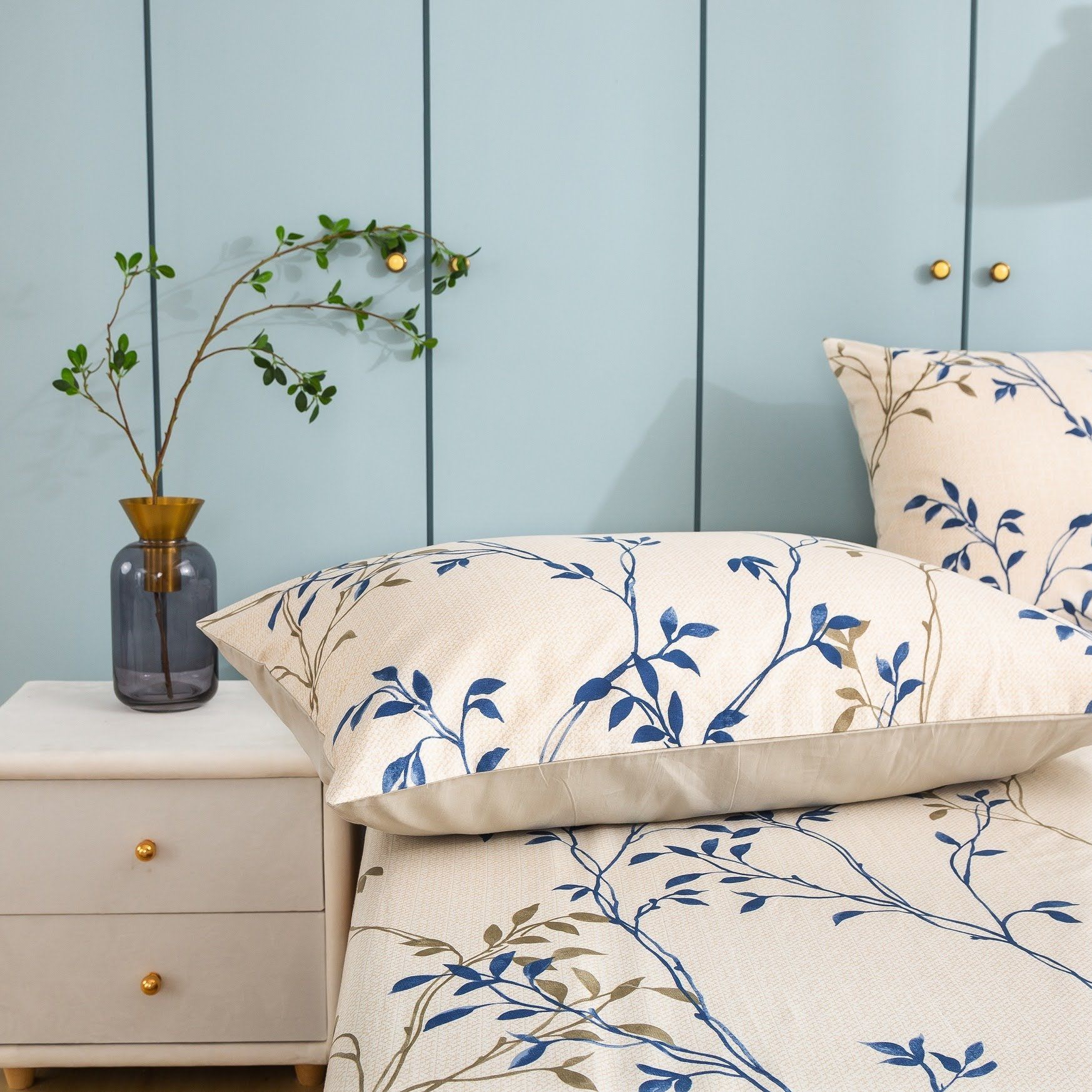 Tache Poplin Cotton Elegant Leaf Vine Cream Beige Flat Sheet (JHW-842) - Tache Home Fashion