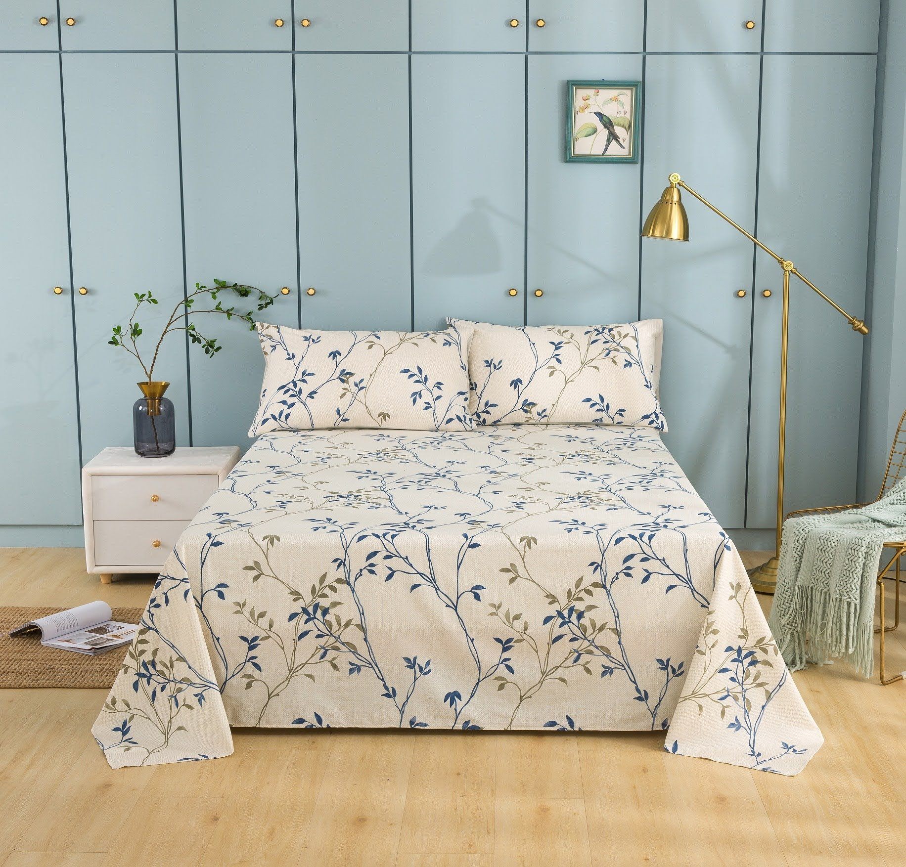 Tache Poplin Cotton Elegant Leaf Vine Cream Beige Flat Sheet (JHW-842) - Tache Home Fashion