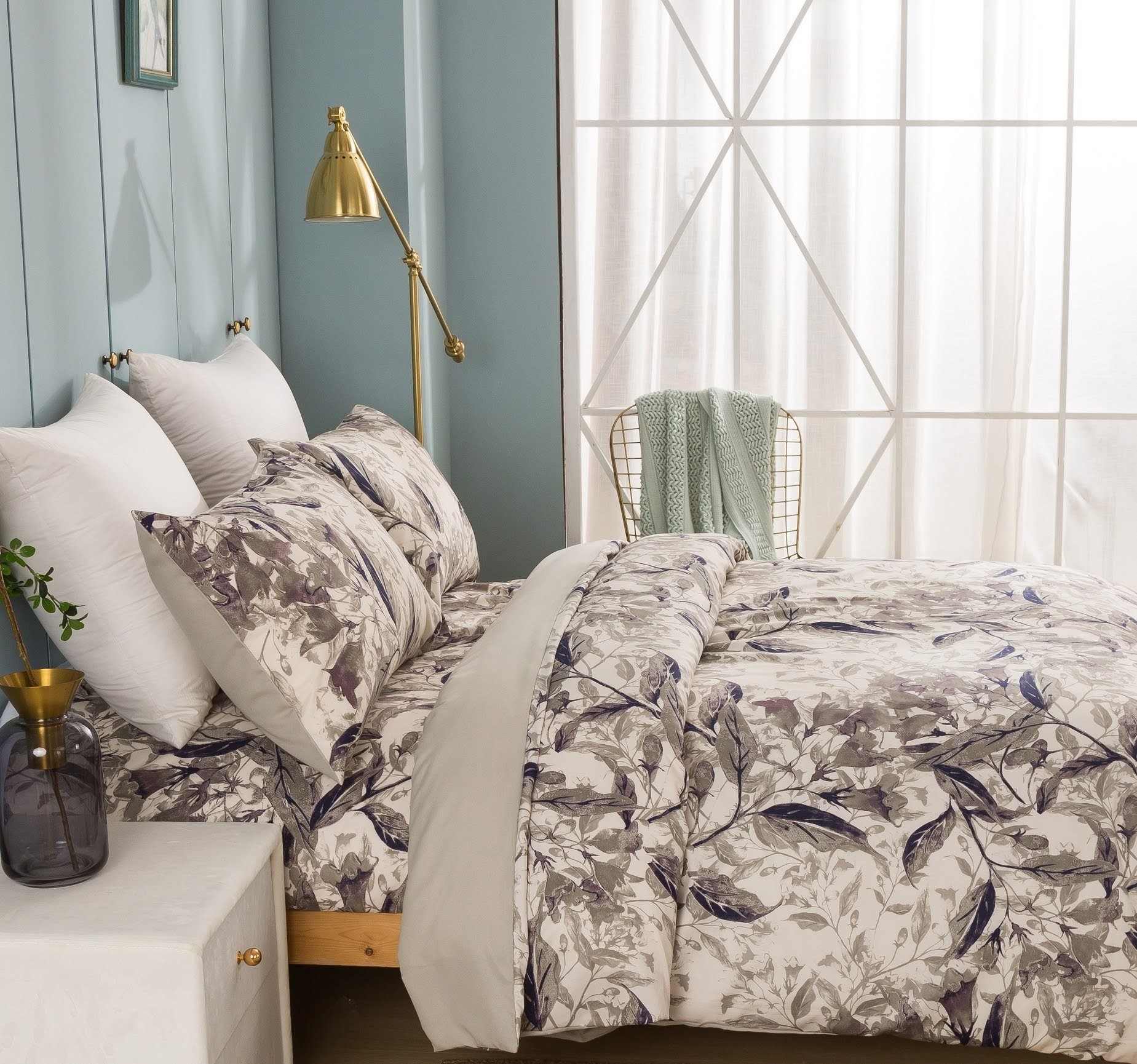 Tache Microfiber Abstract Wispy Leaf Taupe Grey Duvet Cover (JHW-843) - Tache Home Fashion