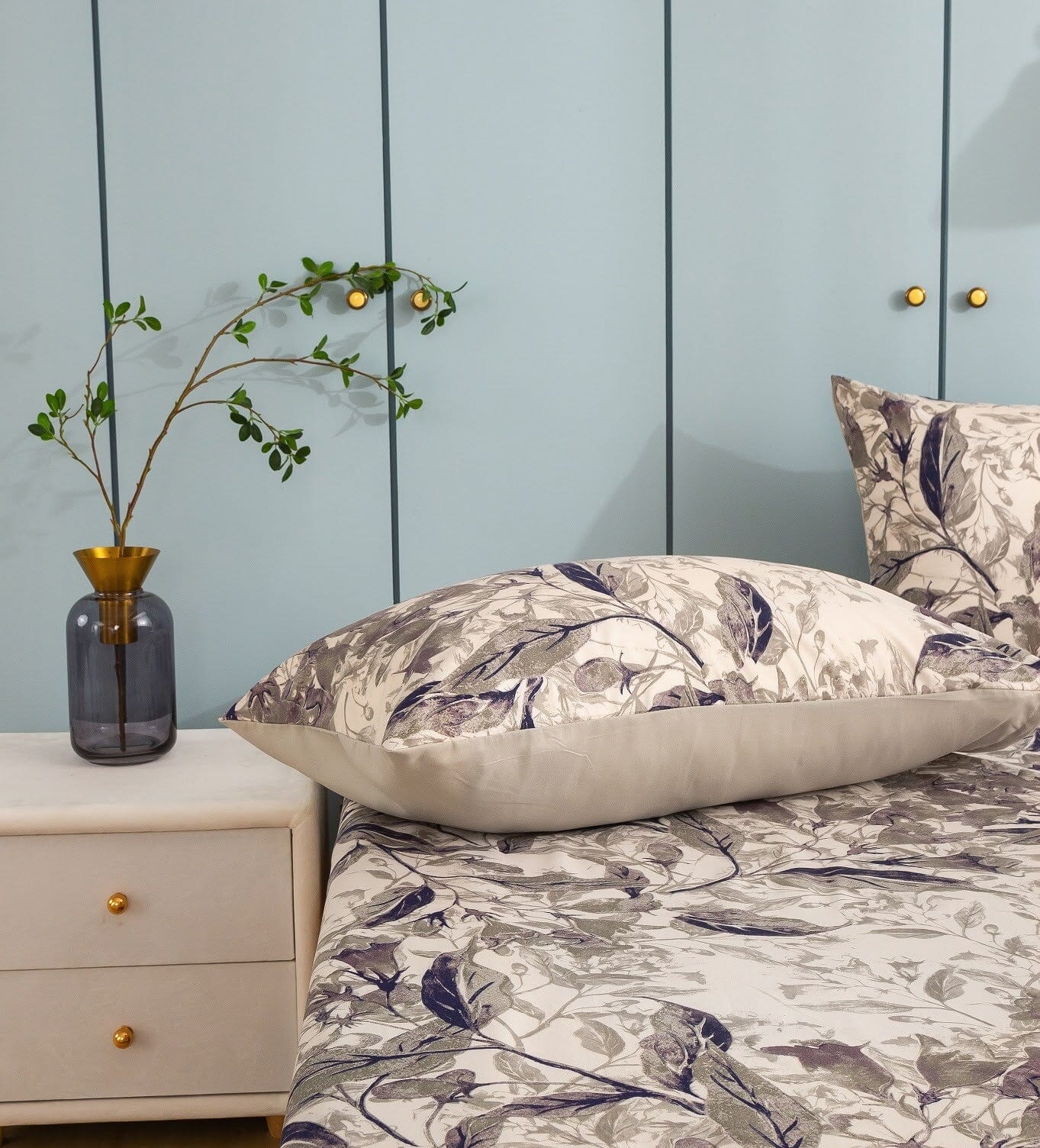 Tache Microfiber Abstract Wispy Leaf Taupe Grey Pillowcase (JHW-843) - Tache Home Fashion