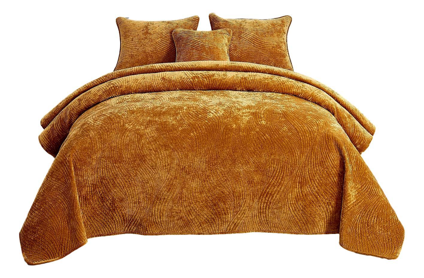 Tache Plush Dreams Melted Gold Waves Velvet Quilt Set (JHW-852Y) - Tache Home Fashion