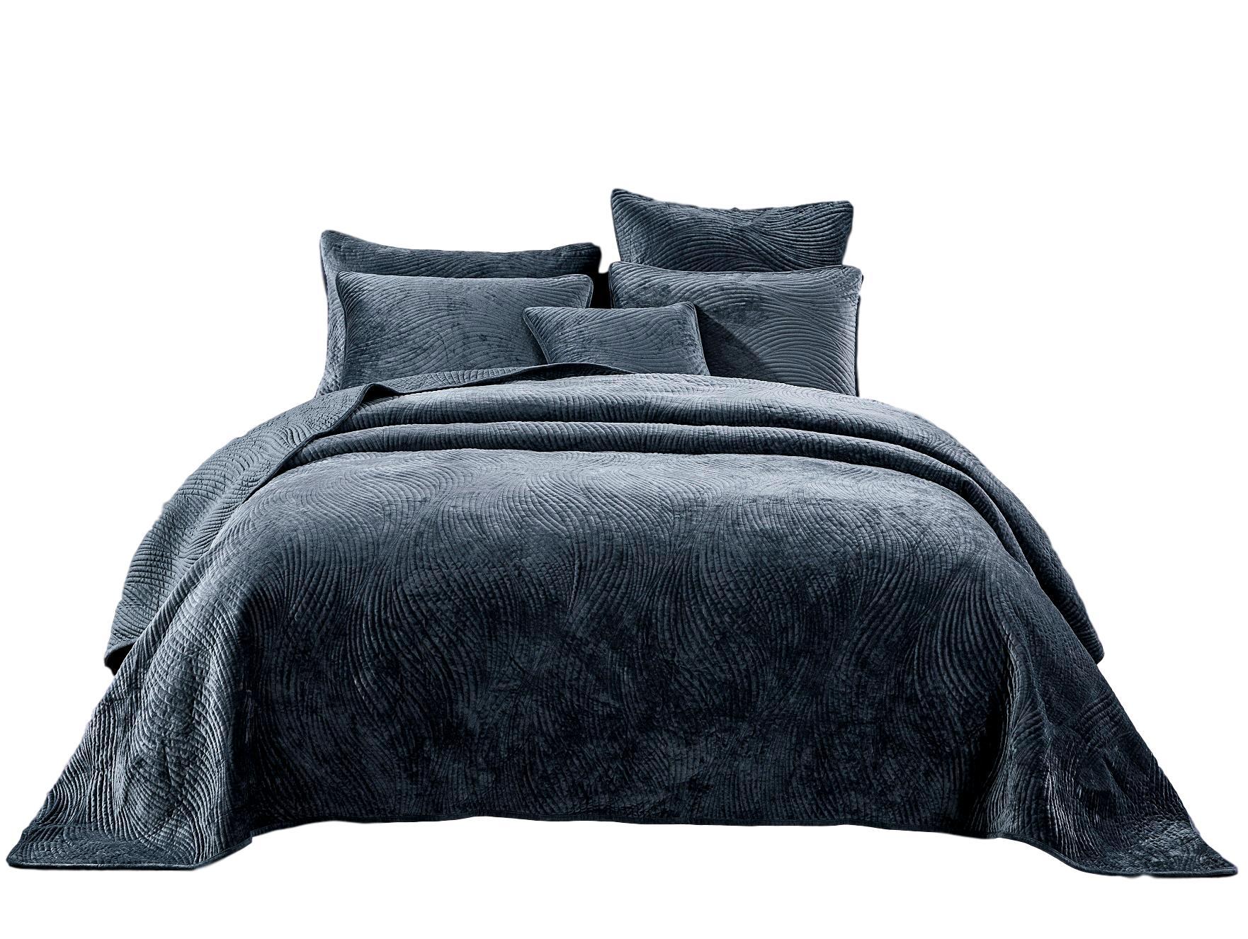Tache Plush Dreams Steel Navy Blue Waves Velvet Quilt Set (JHW-852BL) - Tache Home Fashion