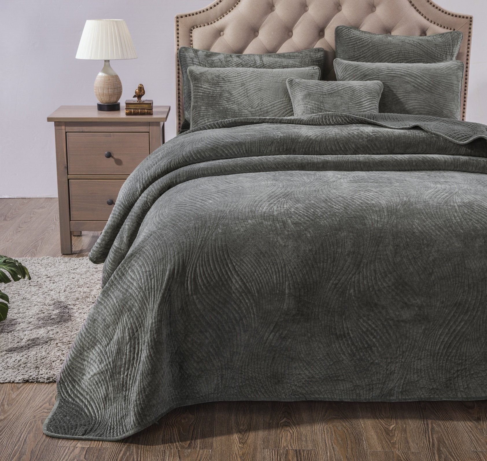 Tache Plush Dreams Dark Taupe Grey Waves Velvet Quilt Bedding Set (JHW-852BR) - Tache Home Fashion