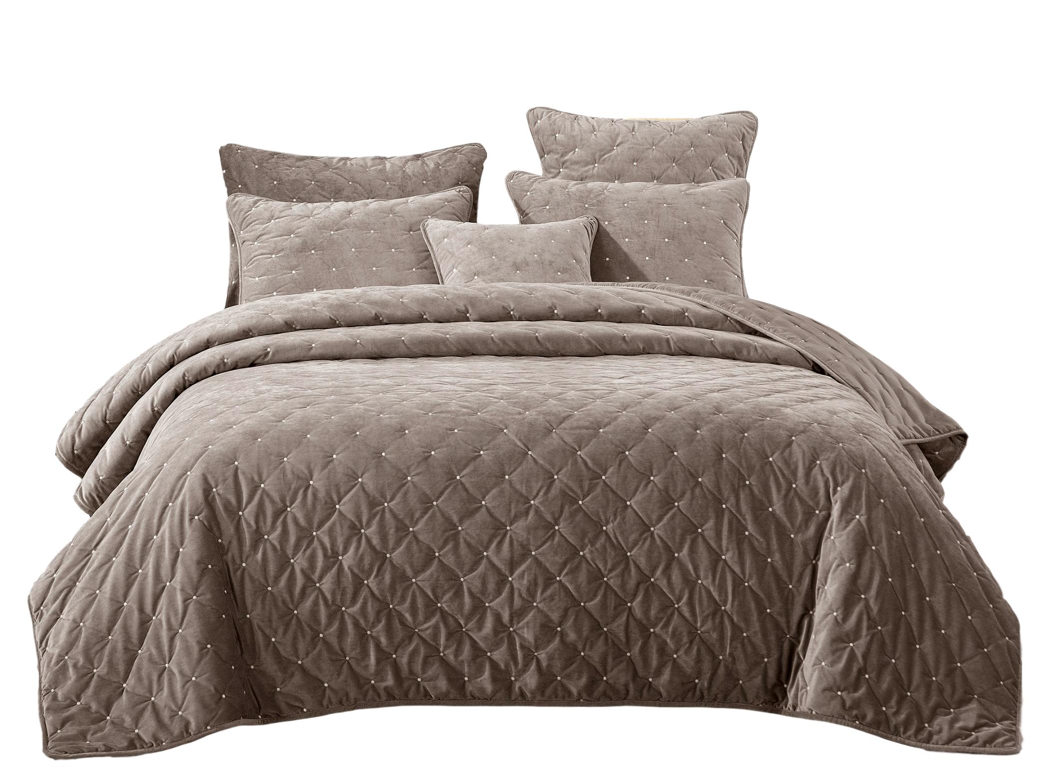 Tache Plush Dreams Sand Taupe Beige Tufted Velvet Quilt Set (JHW-853B) - Tache Home Fashion