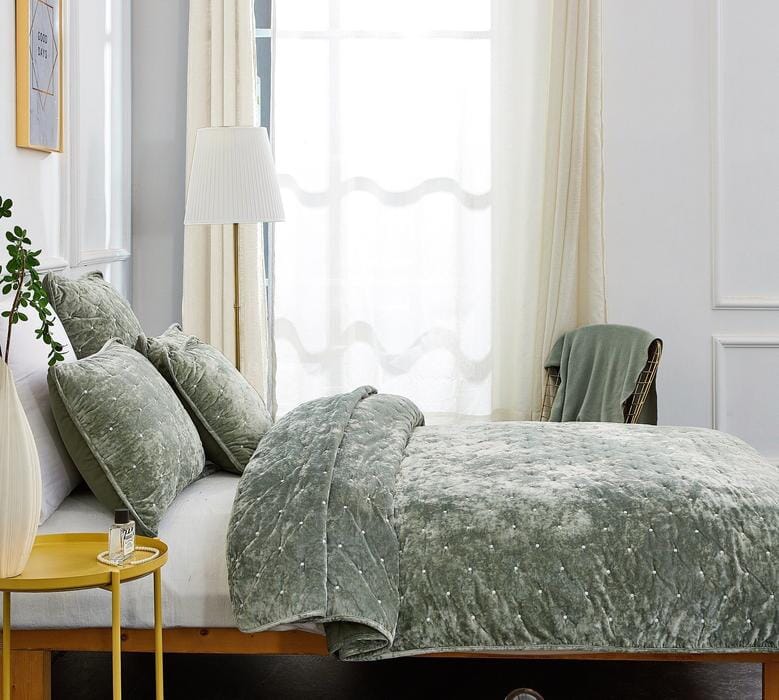 Tache Velvet Dreams Light Green Plush Diamond Tufted Cushion Covers / Euro Sham (JHW-853G) - Tache Home Fashion