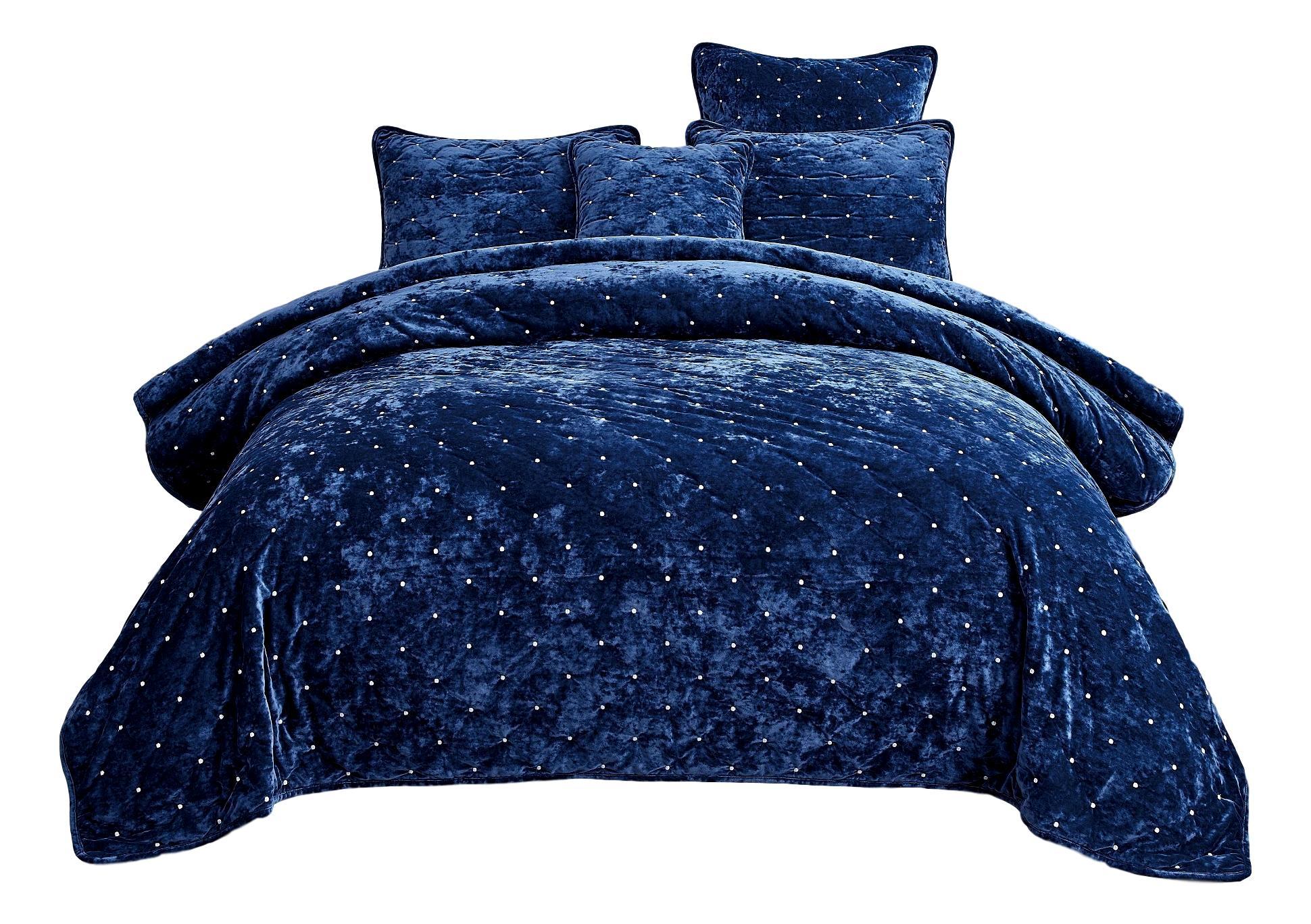 Tache Plush Dreams Dark Royal Blue Tufted Velvet Quilt Set (JHW-853DB) - Tache Home Fashion