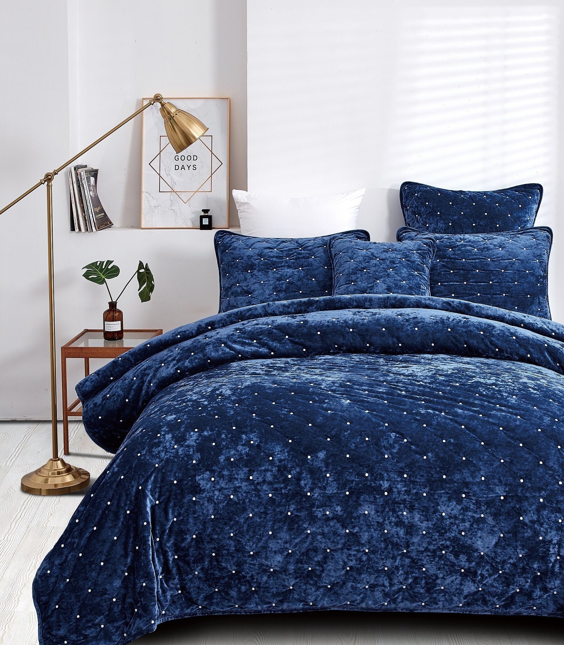 Tache Plush Dreams Dark Royal Blue Tufted Velvet Quilt Set (JHW-853DB) - Tache Home Fashion