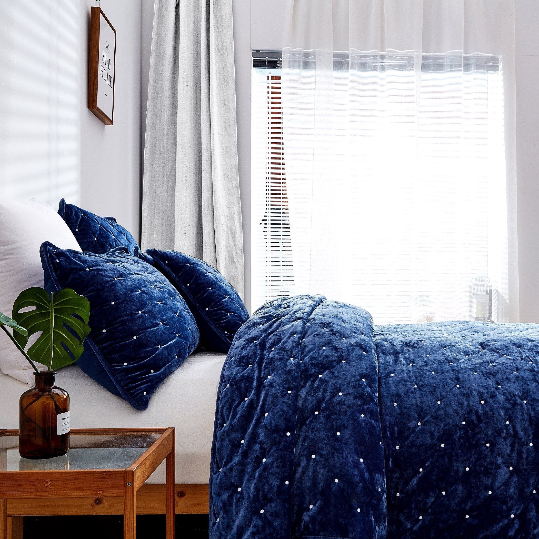 Tache Plush Dreams Dark Royal Blue Tufted Velvet Quilt Set (JHW-853DB) - Tache Home Fashion