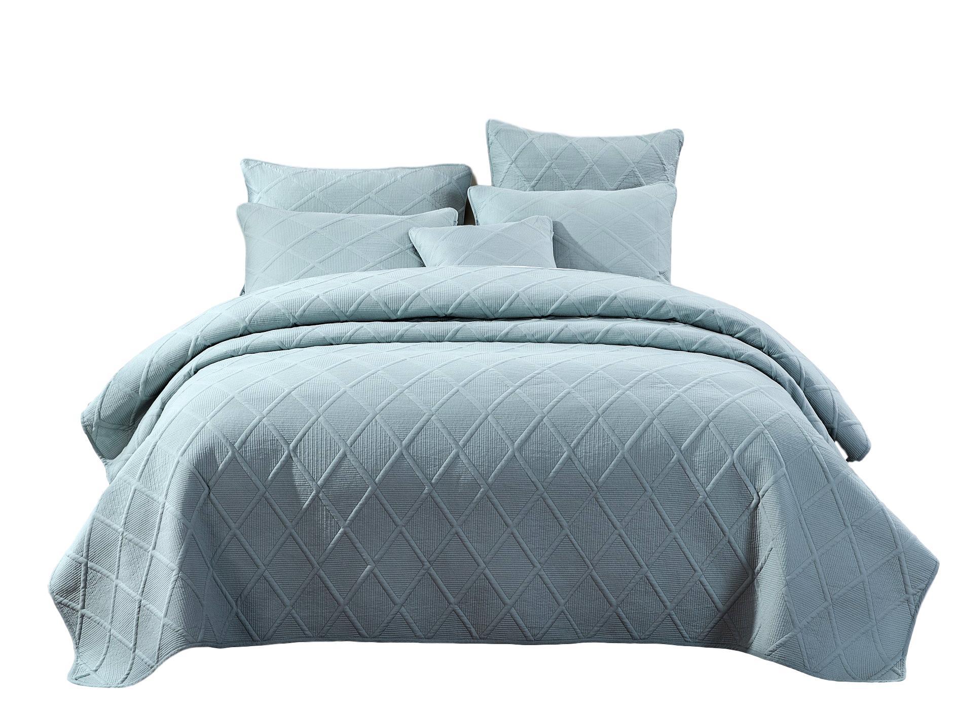 Tache Soothing Pastel Seafoam Blue Diamond Stitch Cotton Quilt Set (JHW-856) - Tache Home Fashion