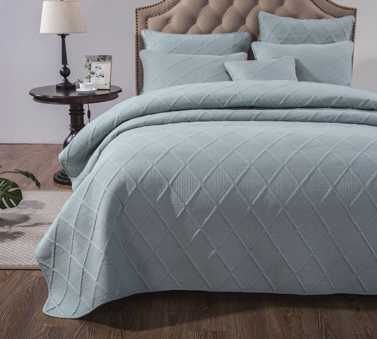 Tache Soothing Pastel Seafoam Blue Diamond Stitch Cotton Quilt Set (JHW-856) - Tache Home Fashion