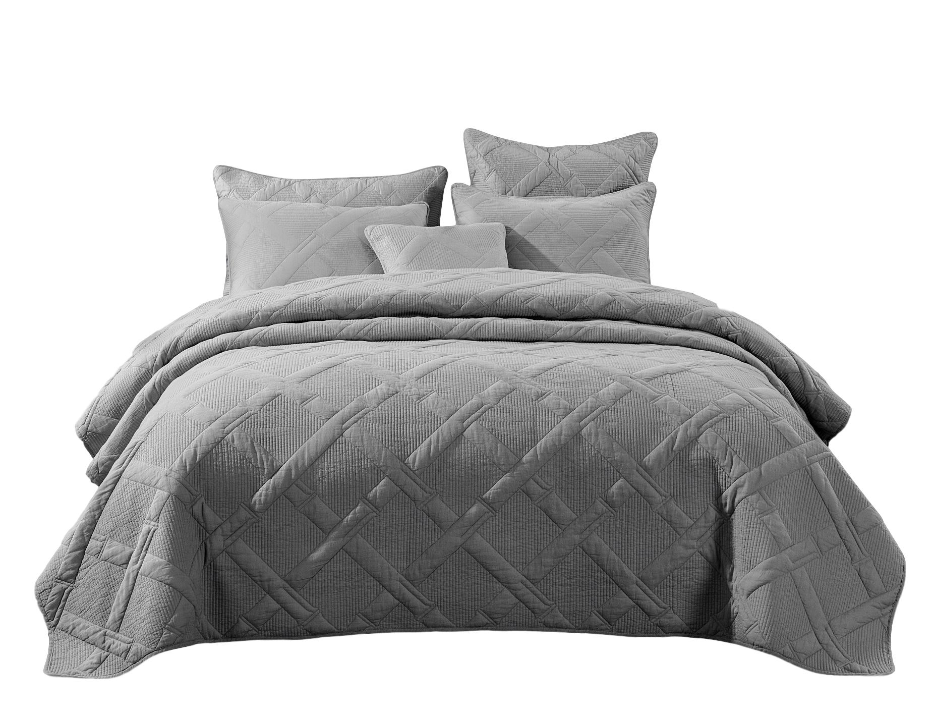 Tache Soothing Pastel Silver Diamond Stitch Light Grey Cotton Quilt Set (JHW-862) - Tache Home Fashion