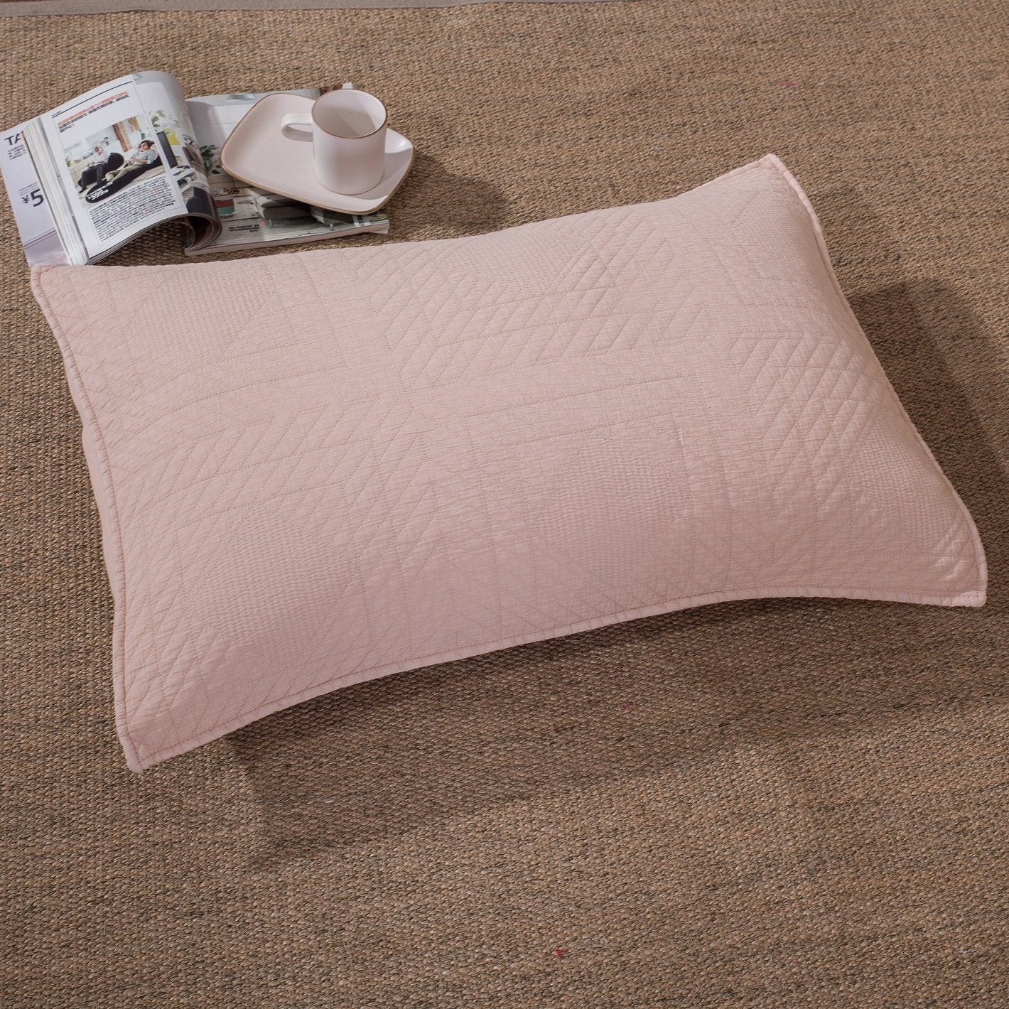 Tache Cotton Stone Washed Soothing Pastel Rustic Blush Pink Diamond Pillow Sham (JHW-863) - Tache Home Fashion