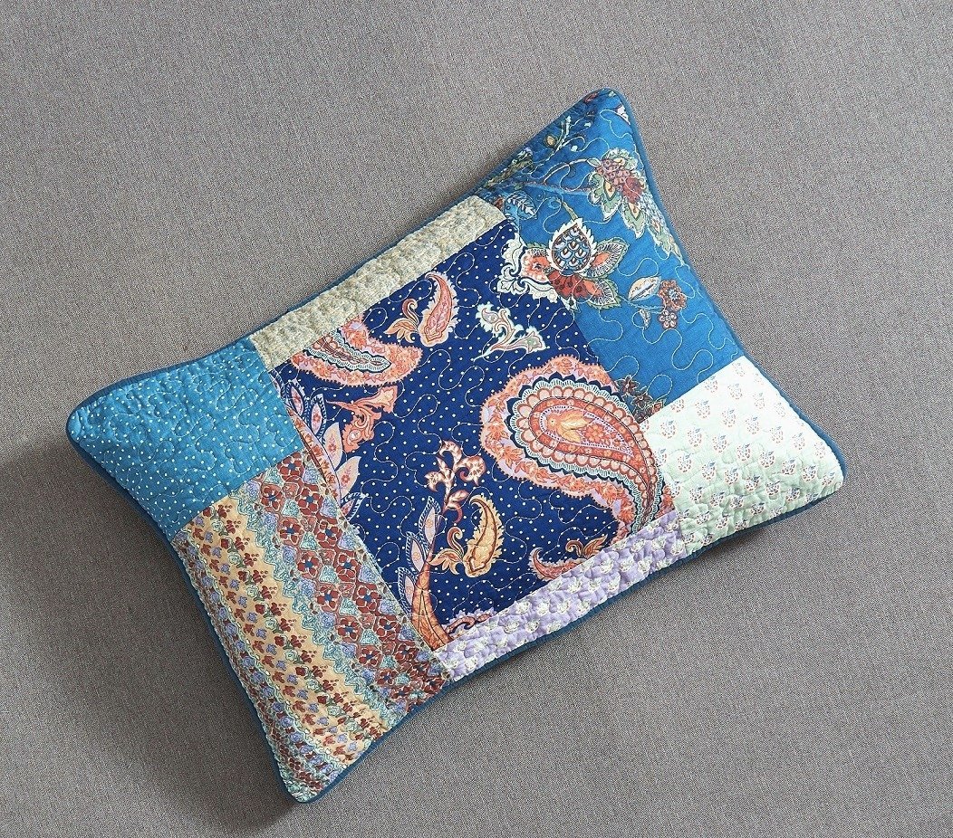 Tache Bohemian Night Flower Paisley Floral Navy Blue Pastel Cotton Patchwork Quilt Set (JHW-882) - Tache Home Fashion