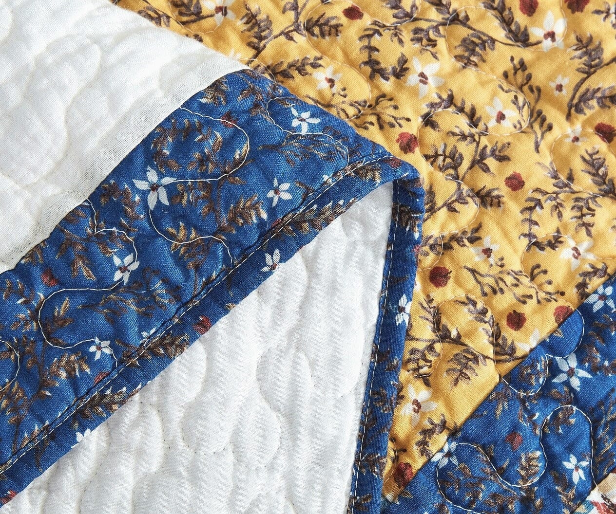 Tache Prairie Sunset White Blue Yellow Brown Floral Cotton Patchwork Quilt Set (JHW-887) - Tache Home Fashion