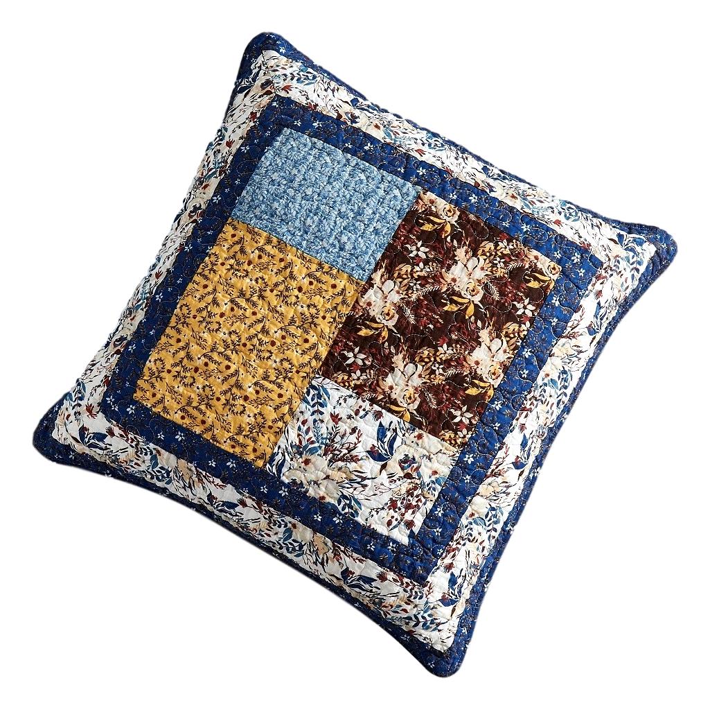 Tache Cotton Patchwork White Blue Yellow Brown Floral Prairie Sunset Euro Sham (JHW-887) - Tache Home Fashion