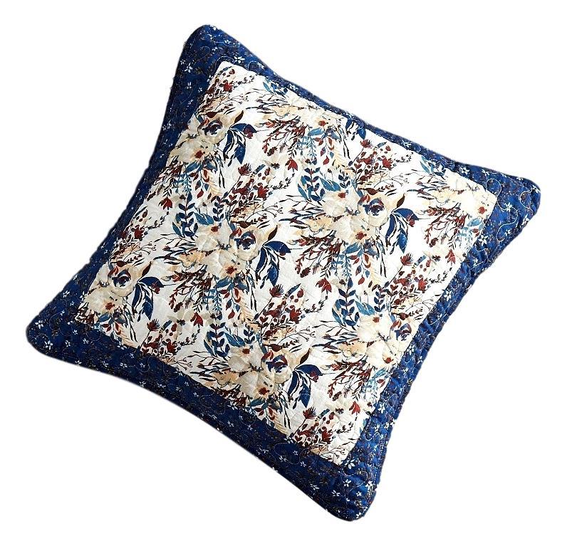 Tache Cotton Patchwork White Blue Yellow Brown Floral Prairie Sunset Cushion Cover 2-Pieces (JHW-887) - Tache Home Fashion