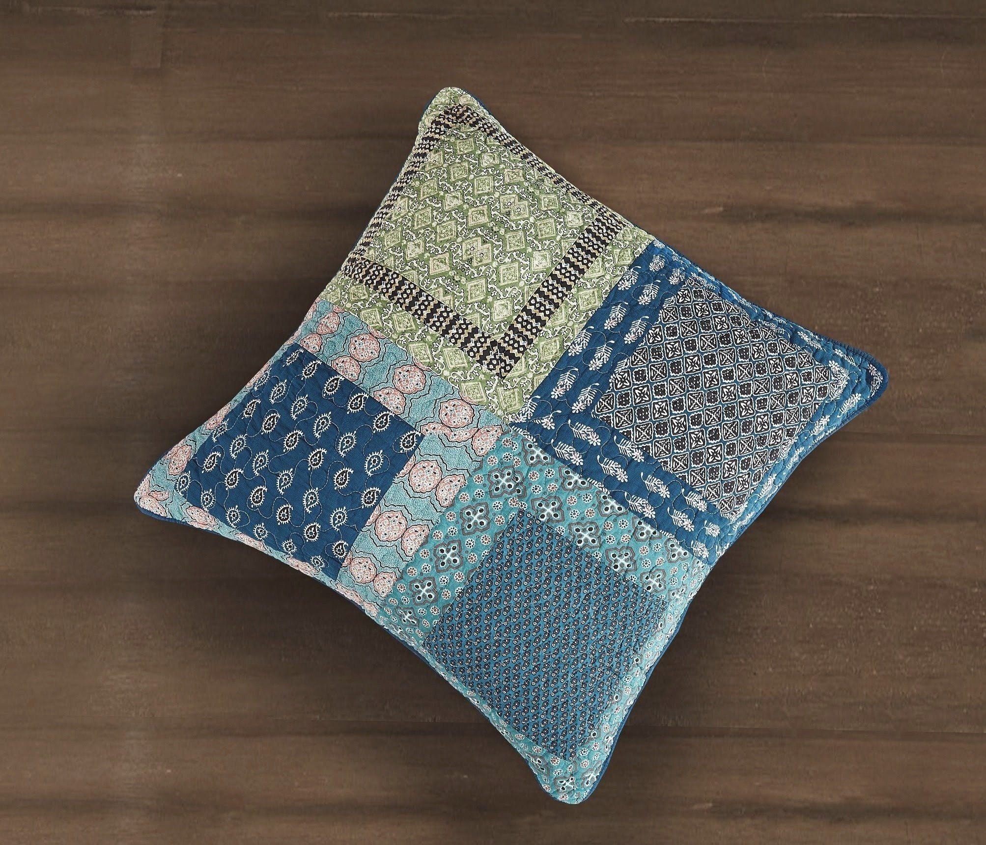 Tache Cotton Patchwork Teal Blue Green Paisley Bohemian Ocean Euro Sham (JHW-888) - Tache Home Fashion