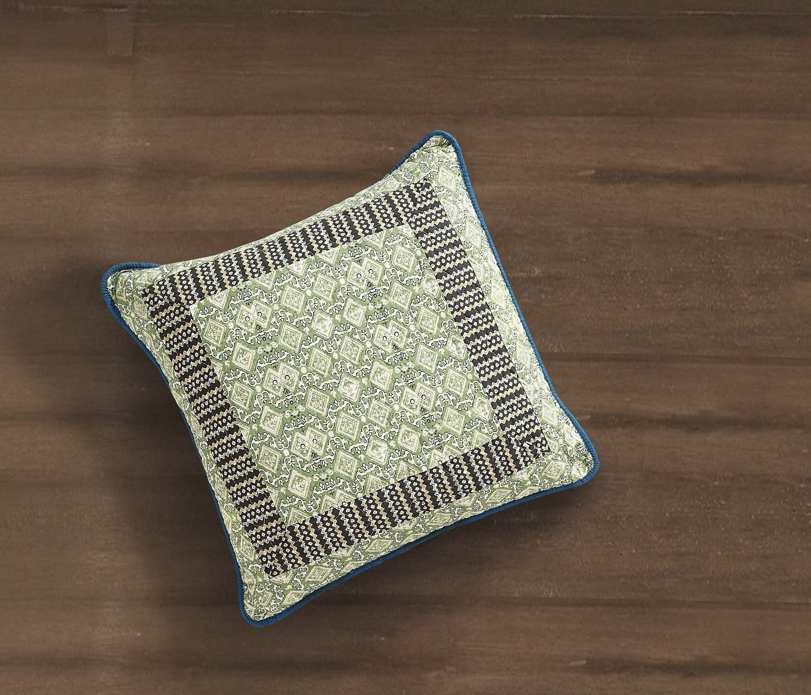 Tache Cotton Patchwork Teal Blue Green Paisley Bohemian Ocean Cushion Cover 2-Pieces (JHW-888) - Tache Home Fashion