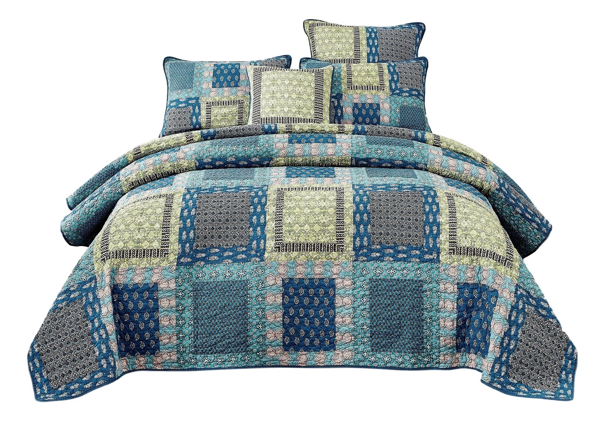 Tache Bohemian Ocean Teal Blue Green Paisley Mediterranean Cotton Patchwork Quilt Set (JHW-888) - Tache Home Fashion