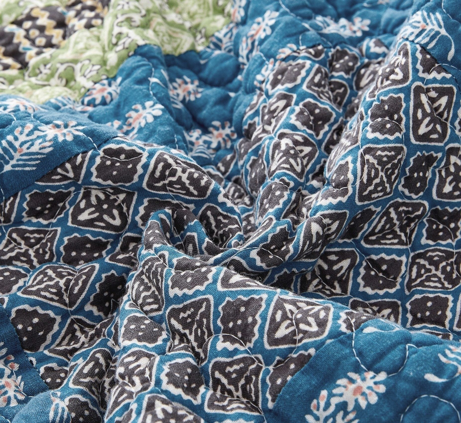 Tache Bohemian Ocean Teal Blue Green Paisley Mediterranean Cotton Patchwork Quilt Set (JHW-888) - Tache Home Fashion