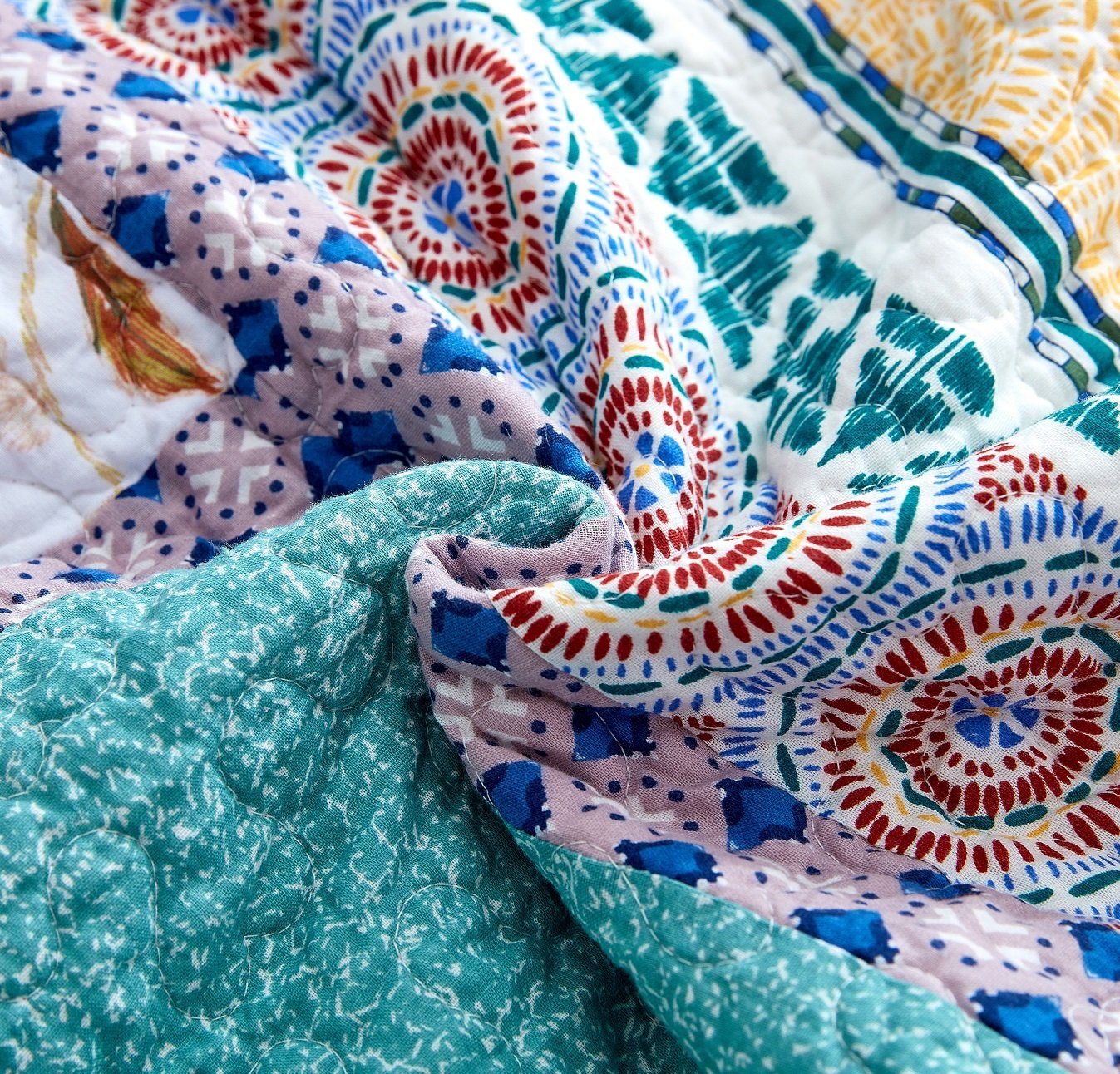 Tache Old World Garden Pastel Blue Yellow Red Hummingbirds Cotton Patchwork Quilt Set (JHW-936) - Tache Home Fashion