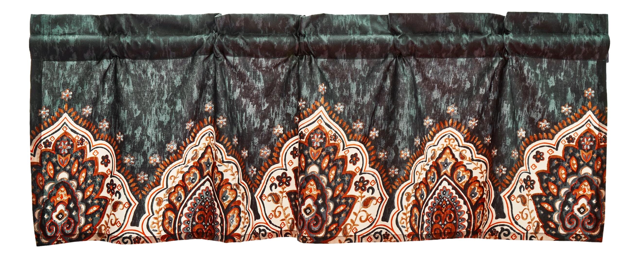 Tache Rustic Paisley Mandala Palace Floral Watercolor Orange Dark Teal Window Valance (KF174) - Tache Home Fashion