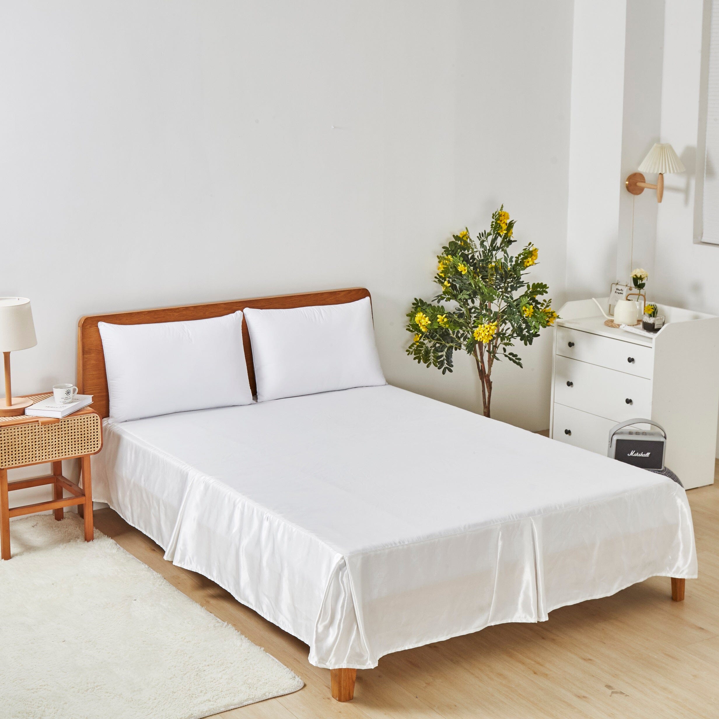 Tache Satin Bright White Lustrous Sweet Victorian Tailored Platform 14" Bed Skirt Dust Ruffle (MZ002) - Tache Home Fashion