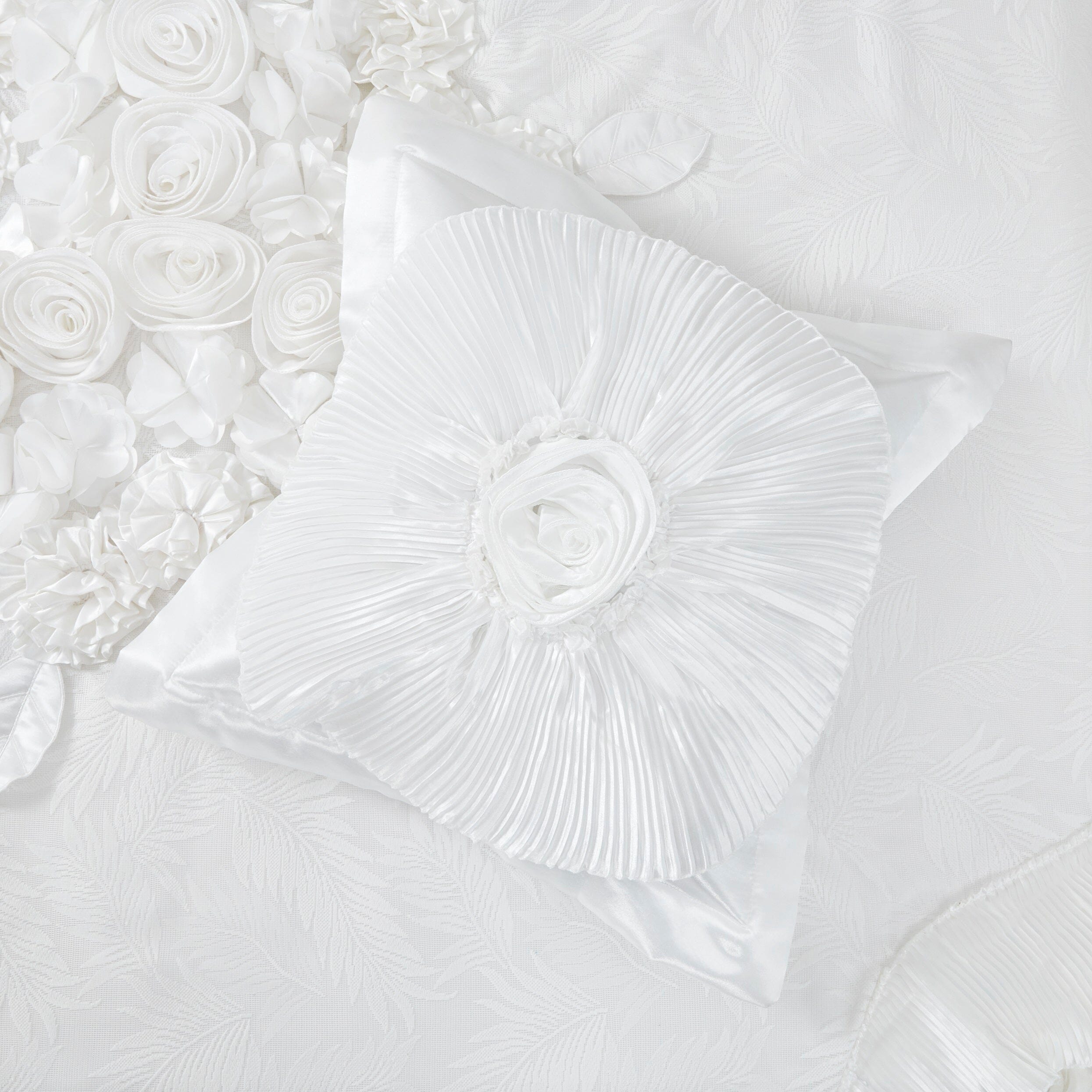 Tache Satin Floral Lace Ruffle White Sweet Victorian Luxurious Comforter Set (MZ002W) - Tache Home Fashion