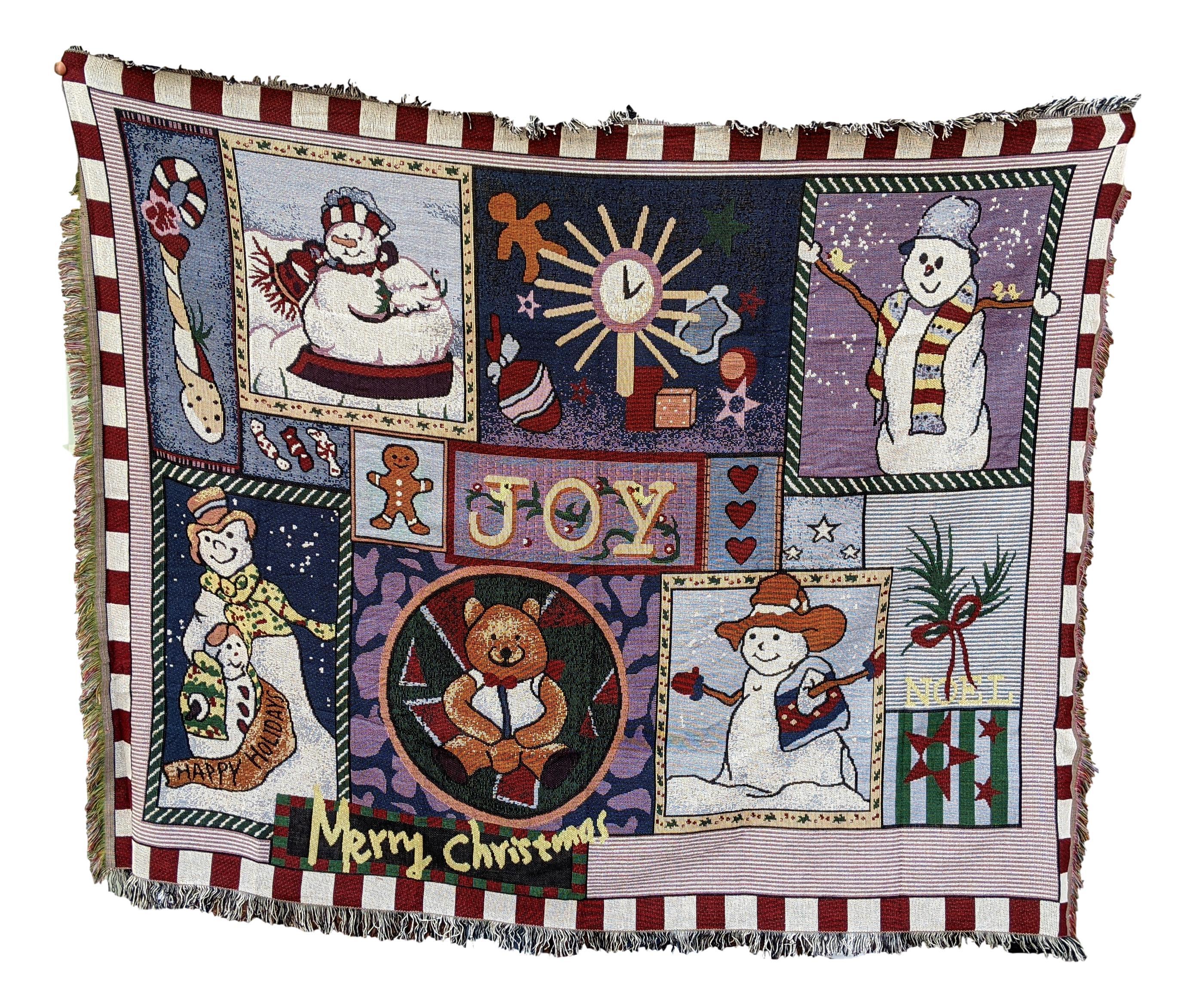 Tache Wonderful Season Snowman Tapestry Throw with Fringe (2270) - Tache Home Fashion