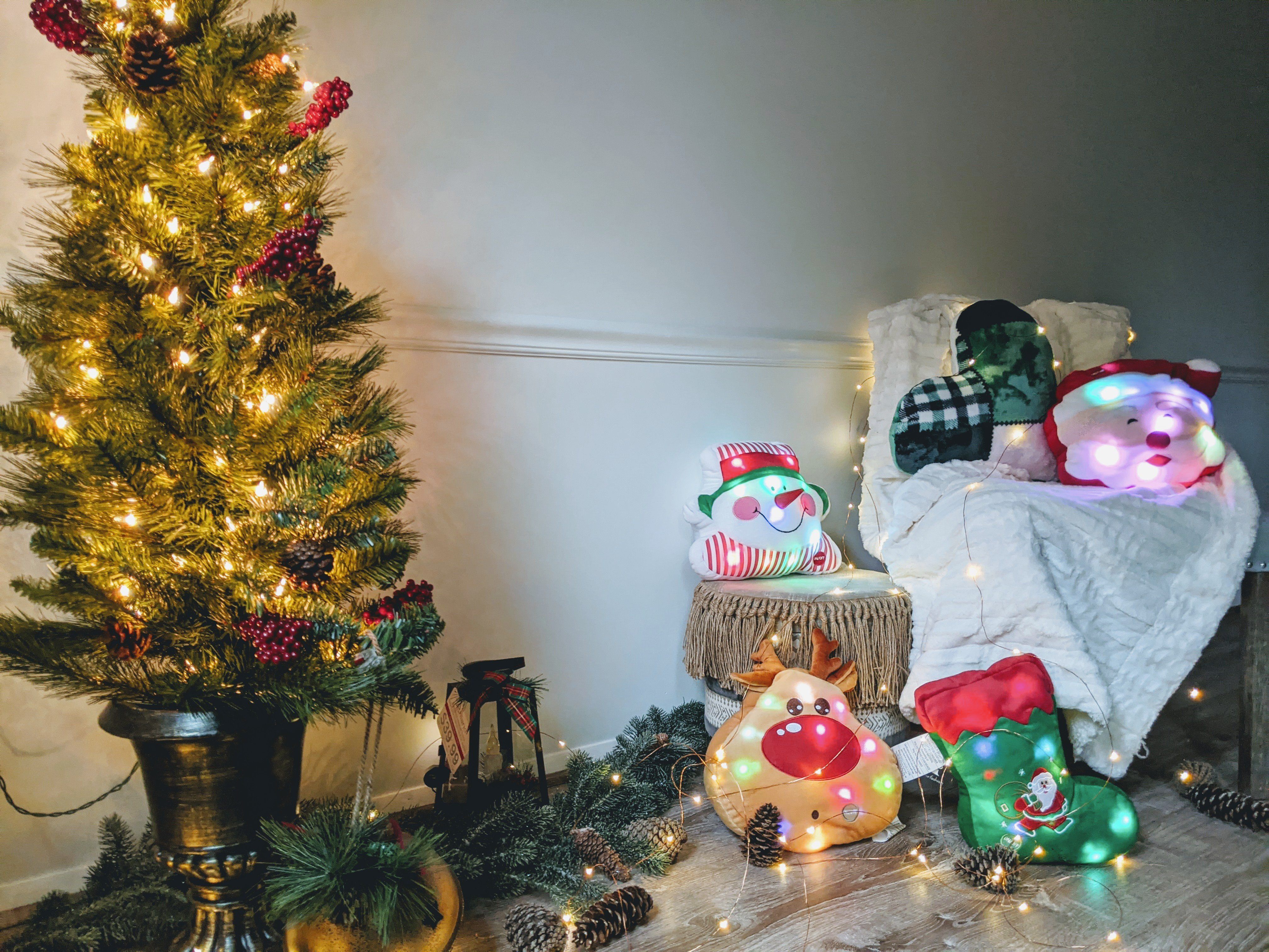 Tache Squishy Light Up Cute Christmas Cheery Santa Microbead LED Throw Pillow - Tache Home Fashion