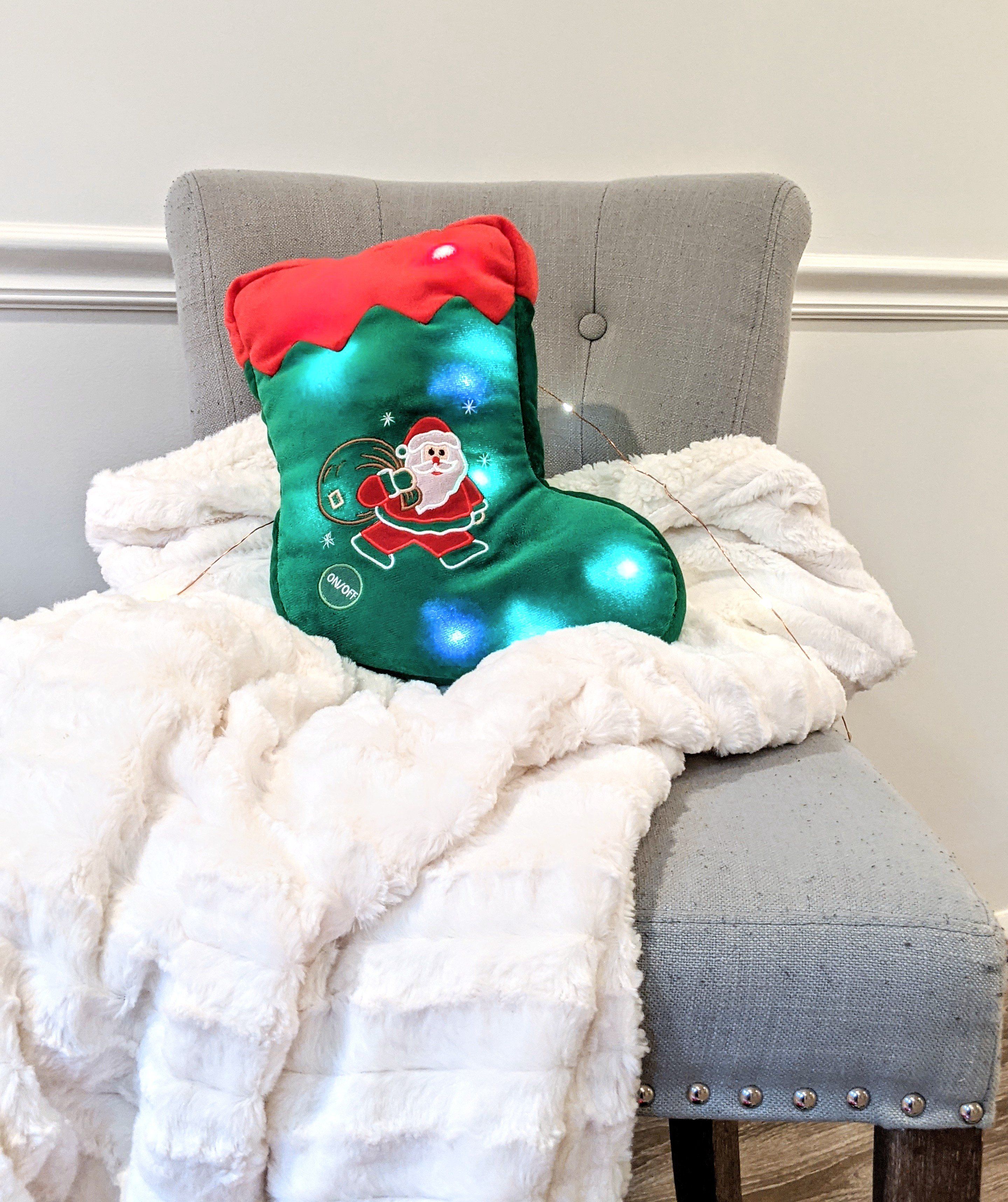 Tache Squishy Light Up Cute Christmas Santa Stocking Microbead LED Throw Pillow - Tache Home Fashion
