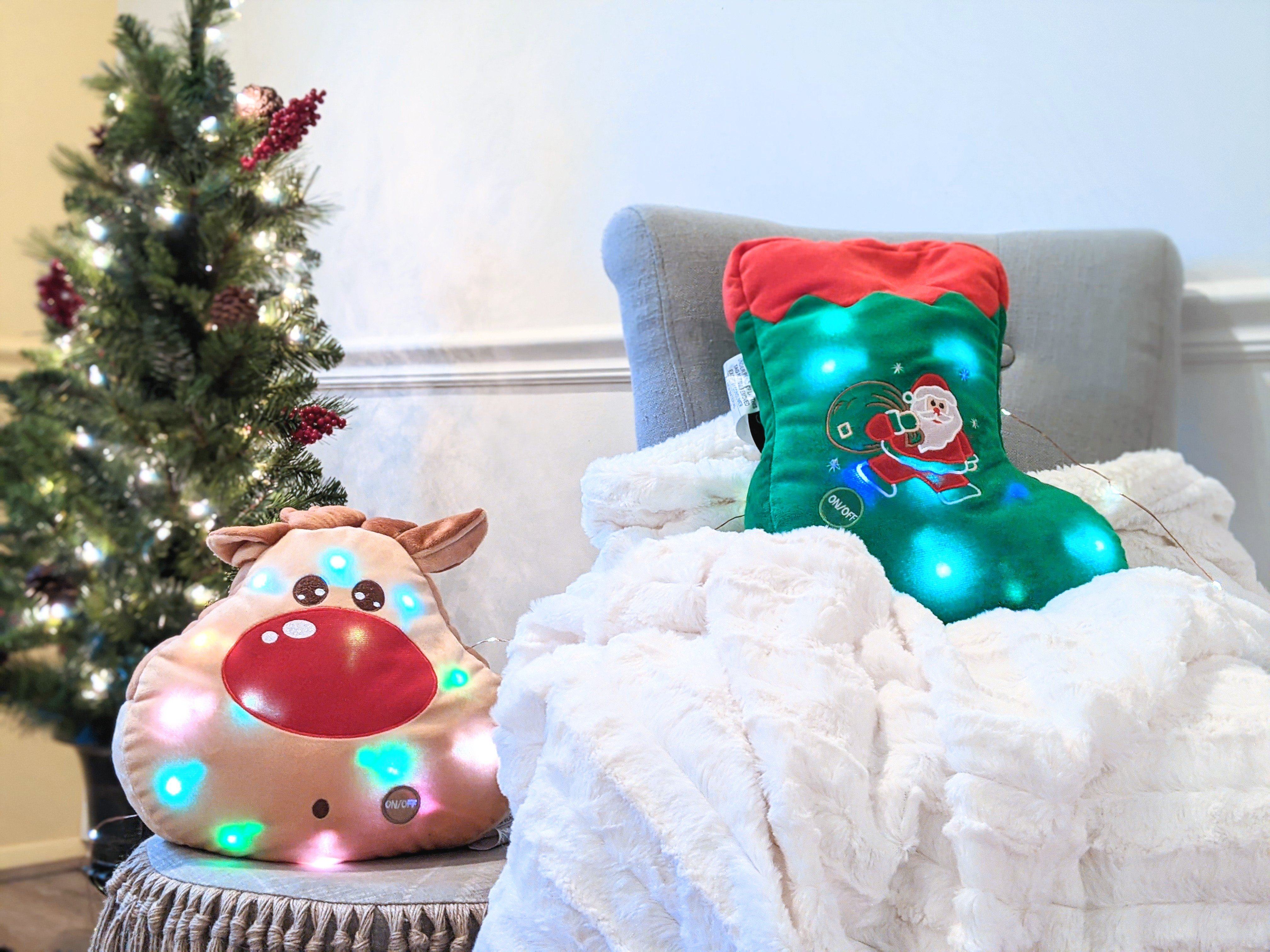 Tache Squishy Light Up Cute Christmas Santa Stocking Microbead LED Throw Pillow - Tache Home Fashion