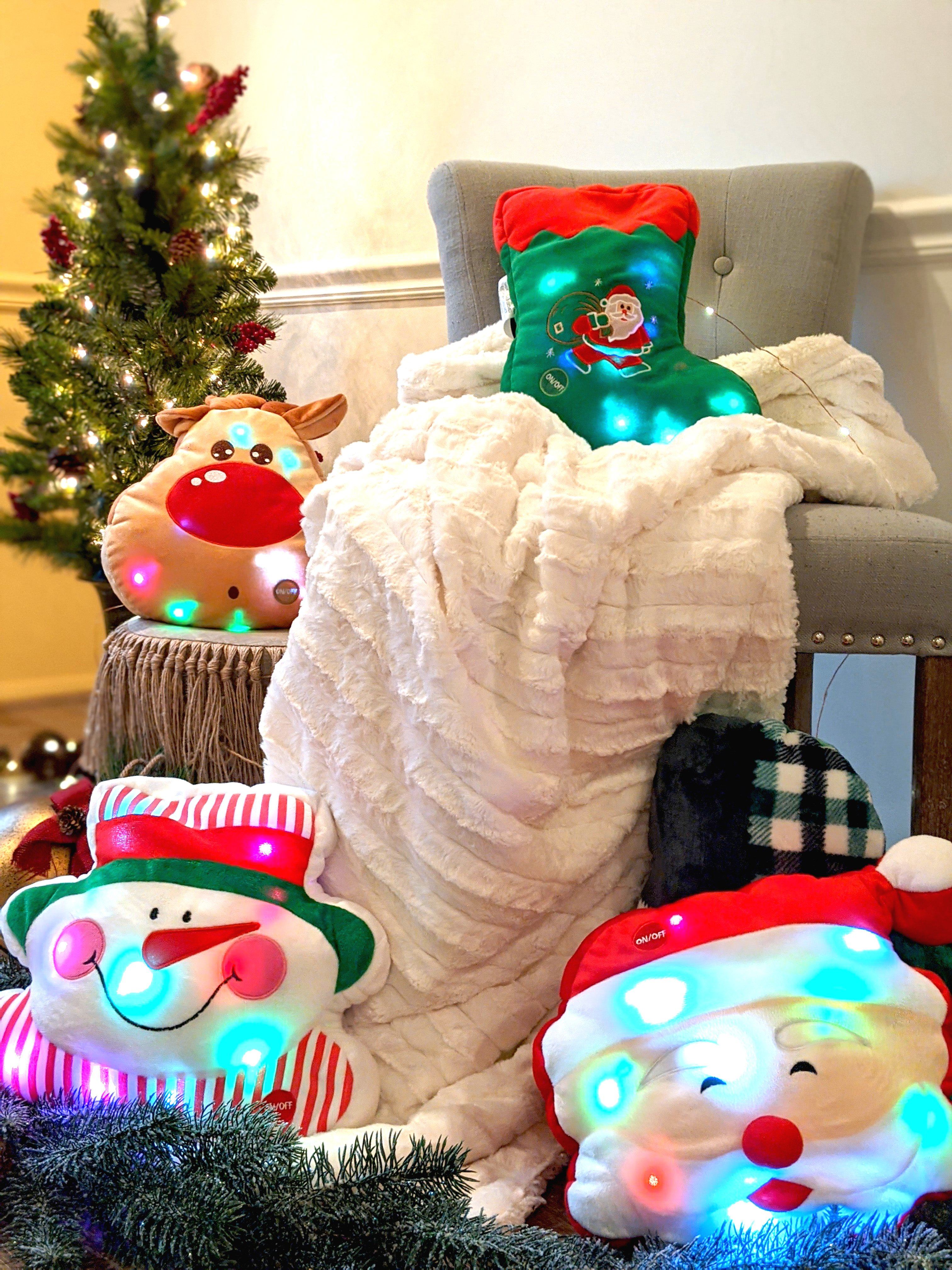 Tache Squishy Light Up Cute Christmas Cheery Santa Microbead LED Throw Pillow - Tache Home Fashion