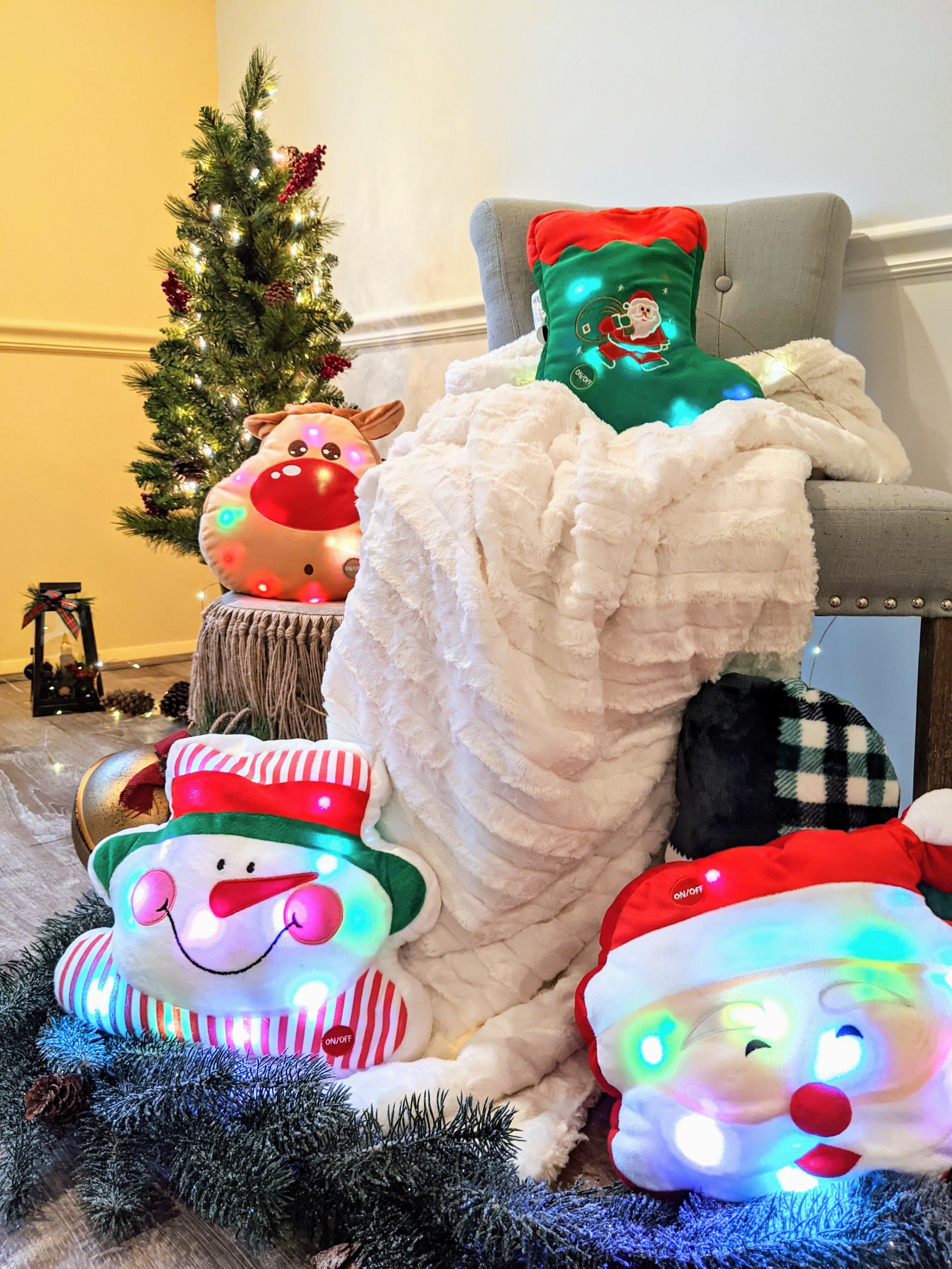 Tache Squishy Light Up Cute Christmas Cheery Santa Microbead LED Throw Pillow - Tache Home Fashion