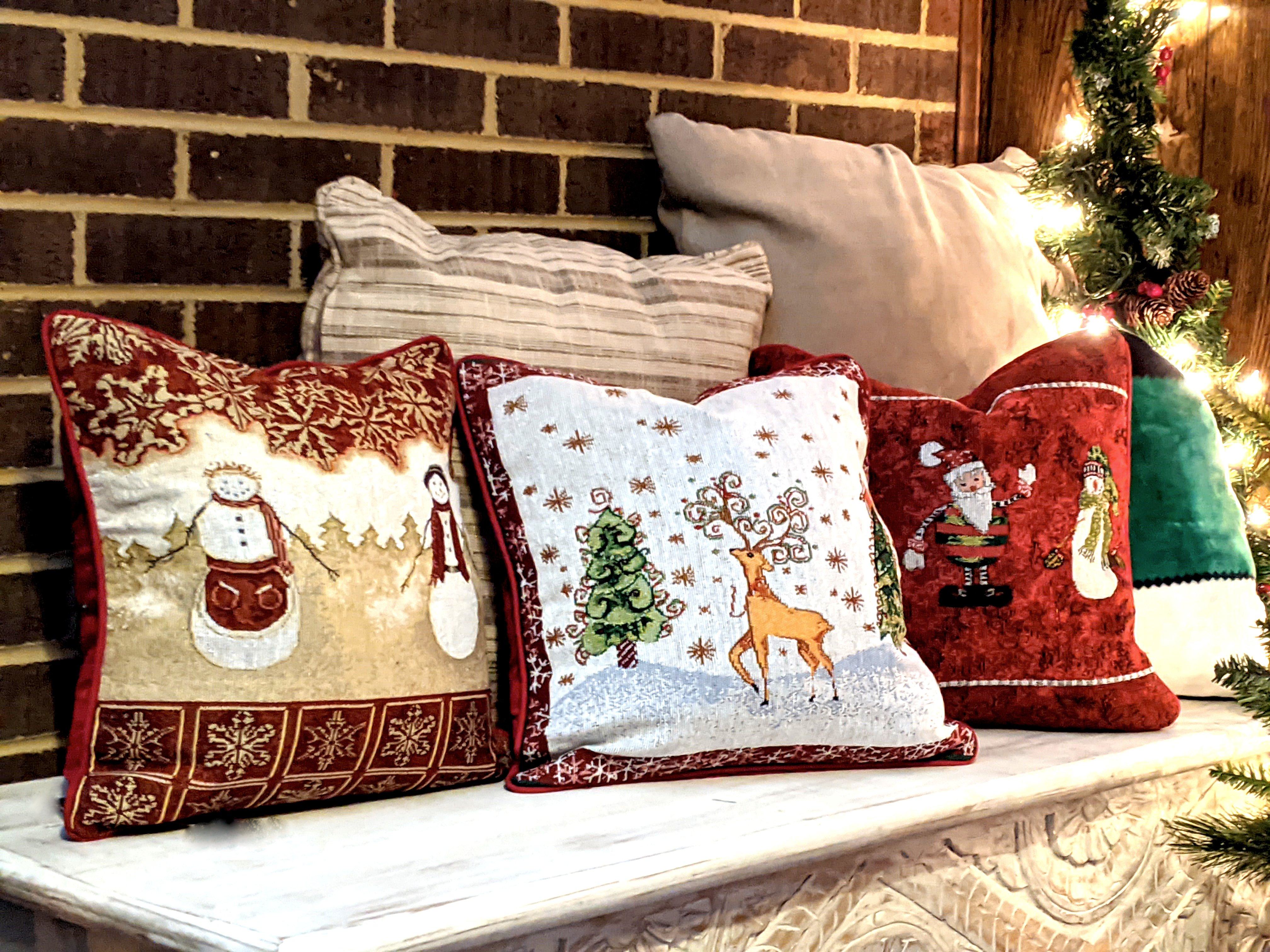 Tache Mr. & Mrs. Snowman Couple Woven Tapestry Throw Pillow Cover (10323CC) - Tache Home Fashion
