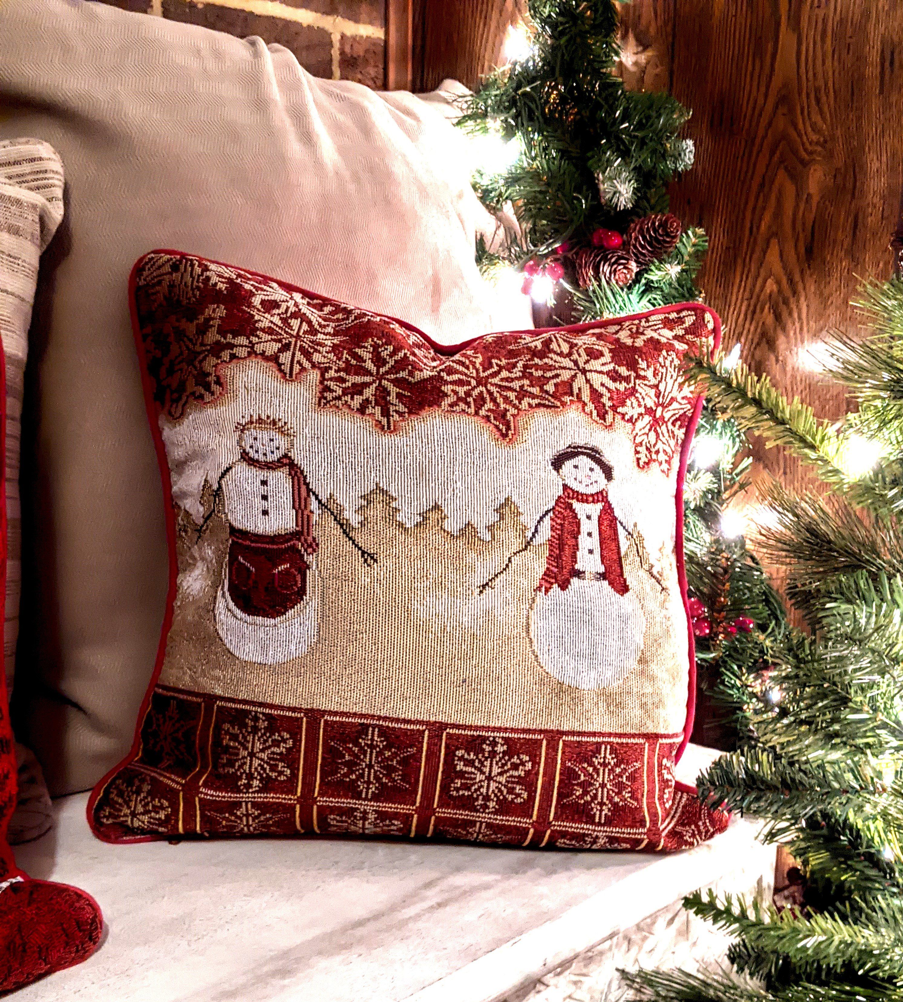 Tache Mr. & Mrs. Snowman Couple Woven Tapestry Throw Pillow Cover (10323CC) - Tache Home Fashion