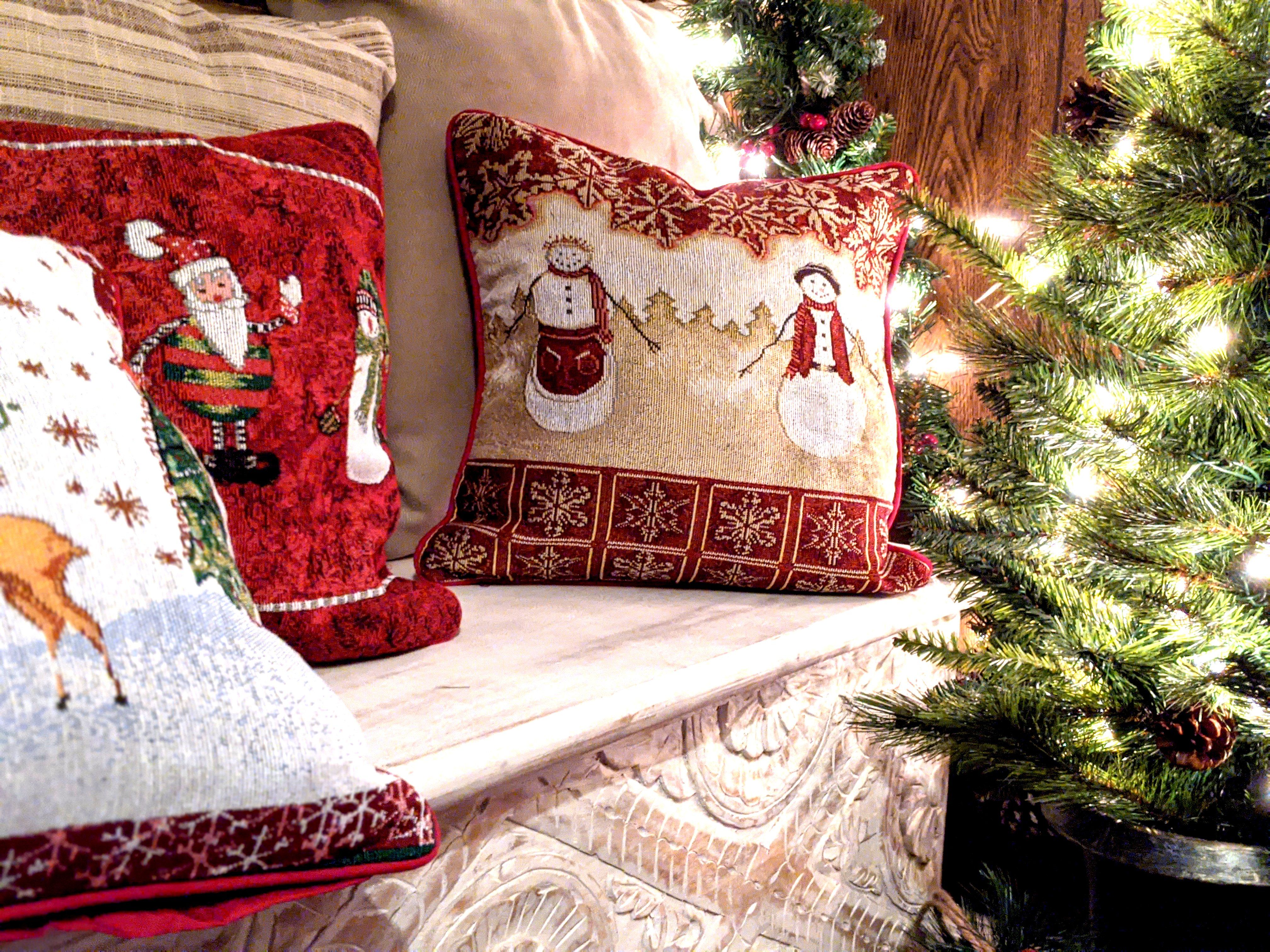Tache Mr. & Mrs. Snowman Couple Woven Tapestry Throw Pillow Cover (10323CC) - Tache Home Fashion