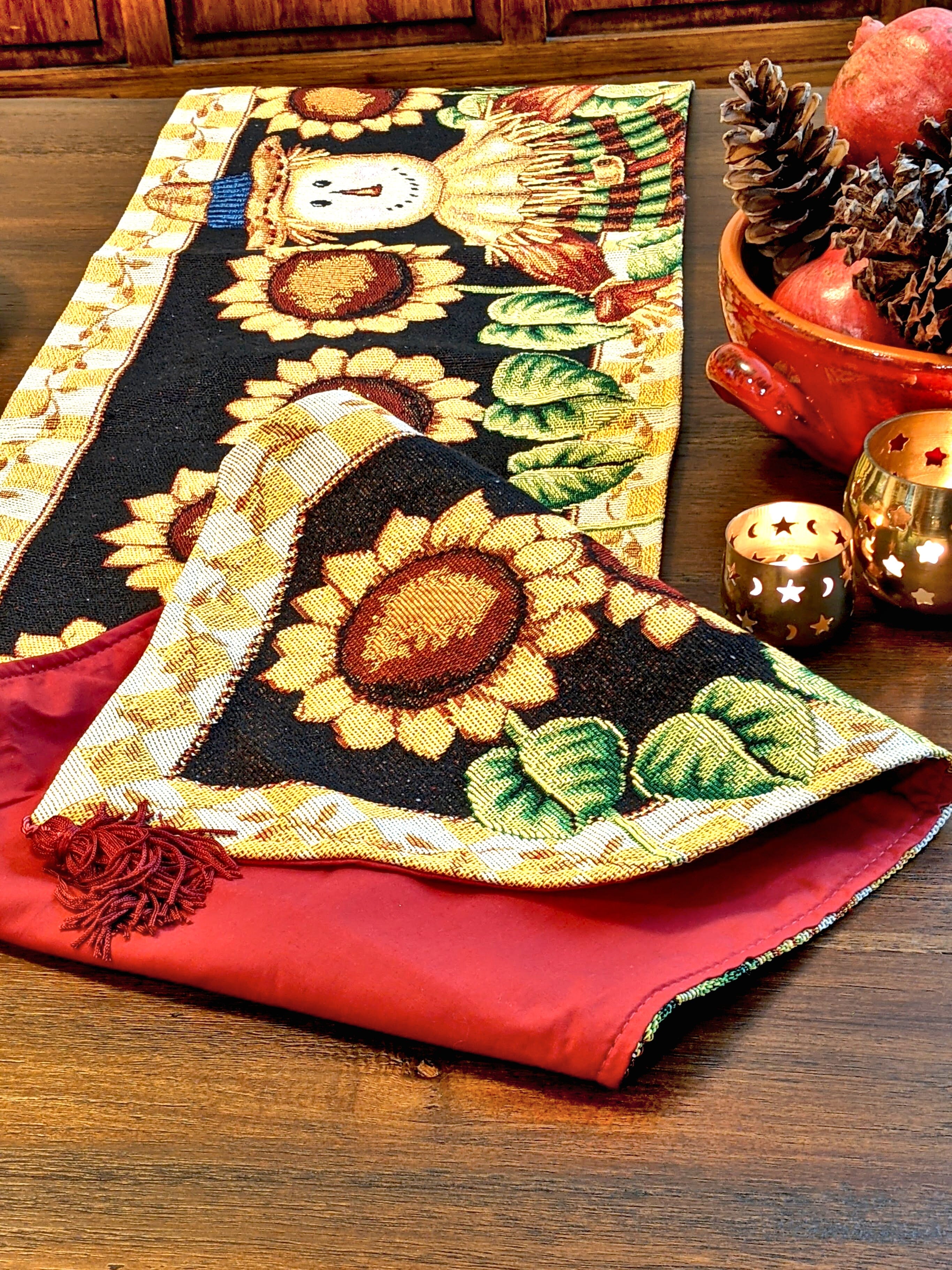 Tache Sunflower Field Scarecrow Autumn Harvest Woven Tapestry Table Runners (11712TR) - Tache Home Fashion