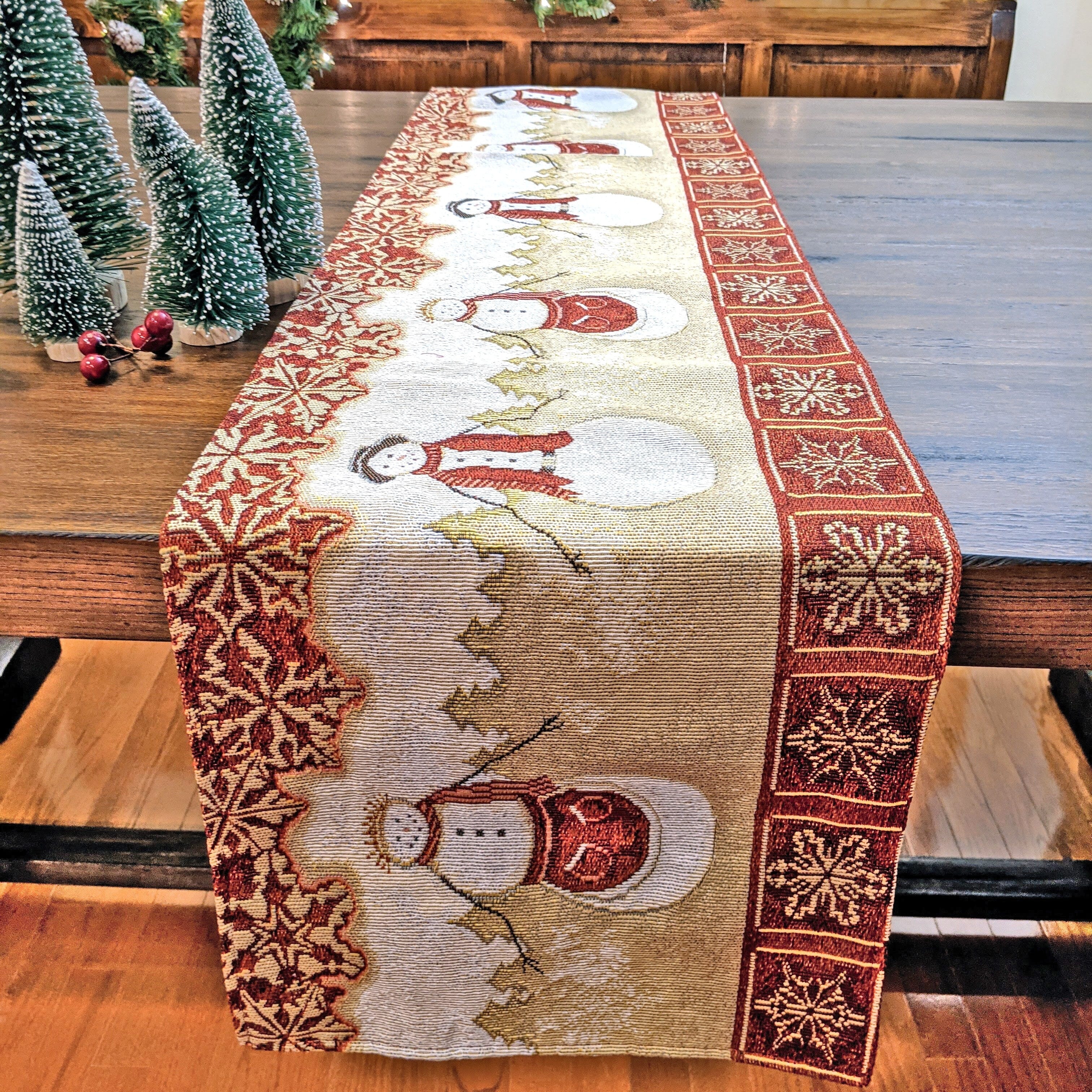 Tache Mr. & Mrs. Snowman Couple Woven Tapestry Table Runners (10323TR) - Tache Home Fashion