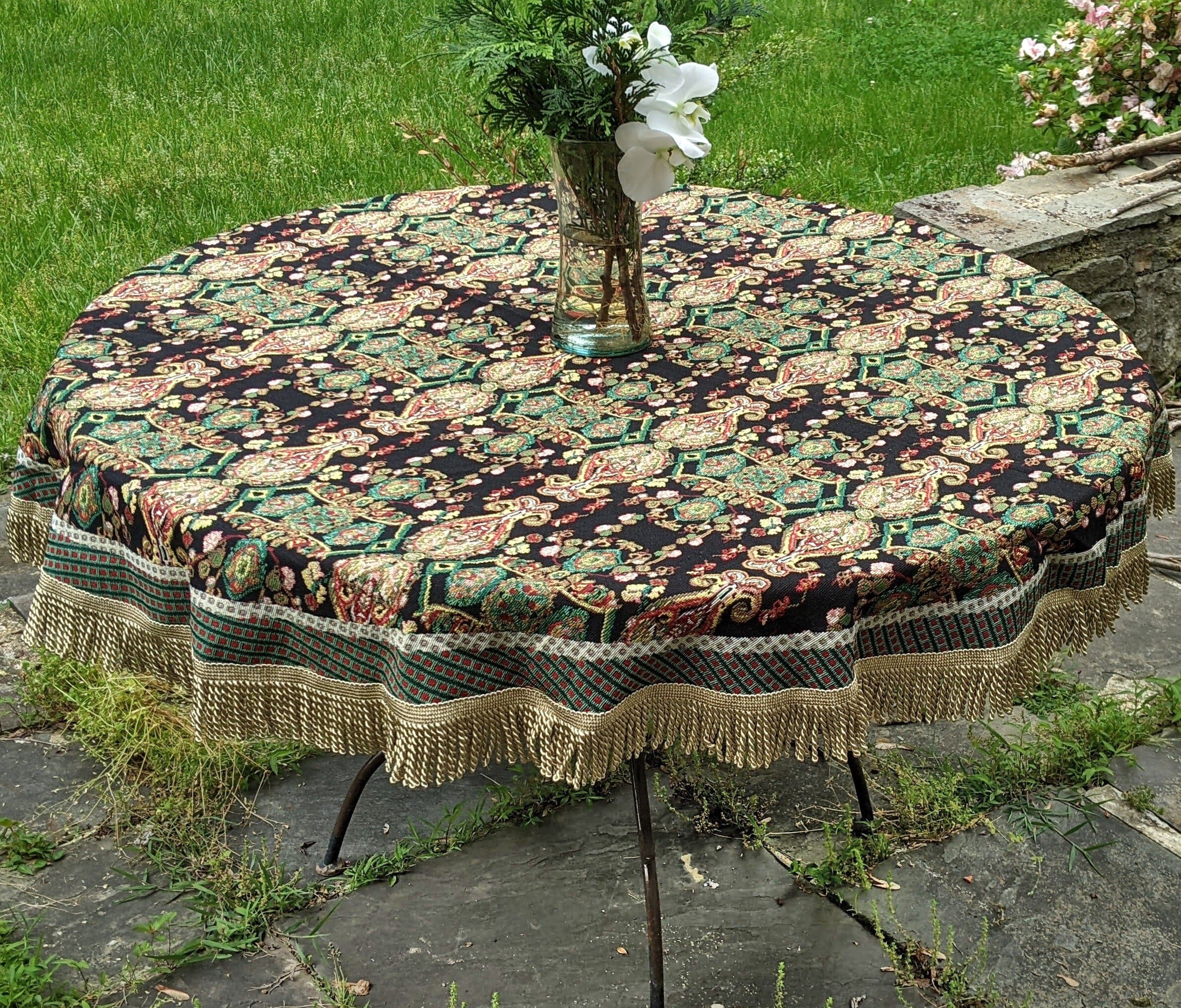 Tache Elegant Black Ornate Paisley Woven Tapestry Tablecloth (18192) - Tache Home Fashion