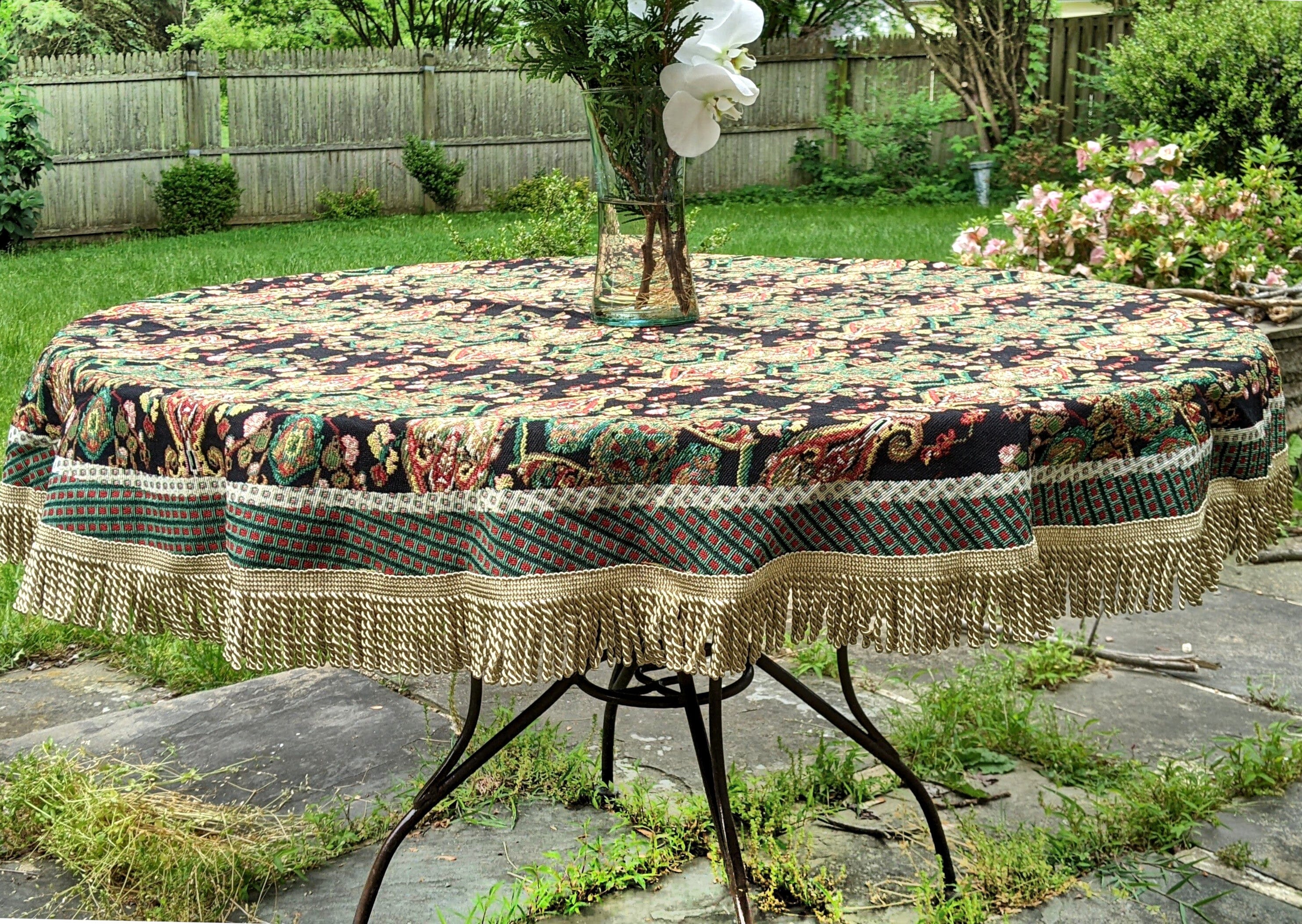 Tache Elegant Black Ornate Paisley Woven Tapestry Tablecloth (18192) - Tache Home Fashion
