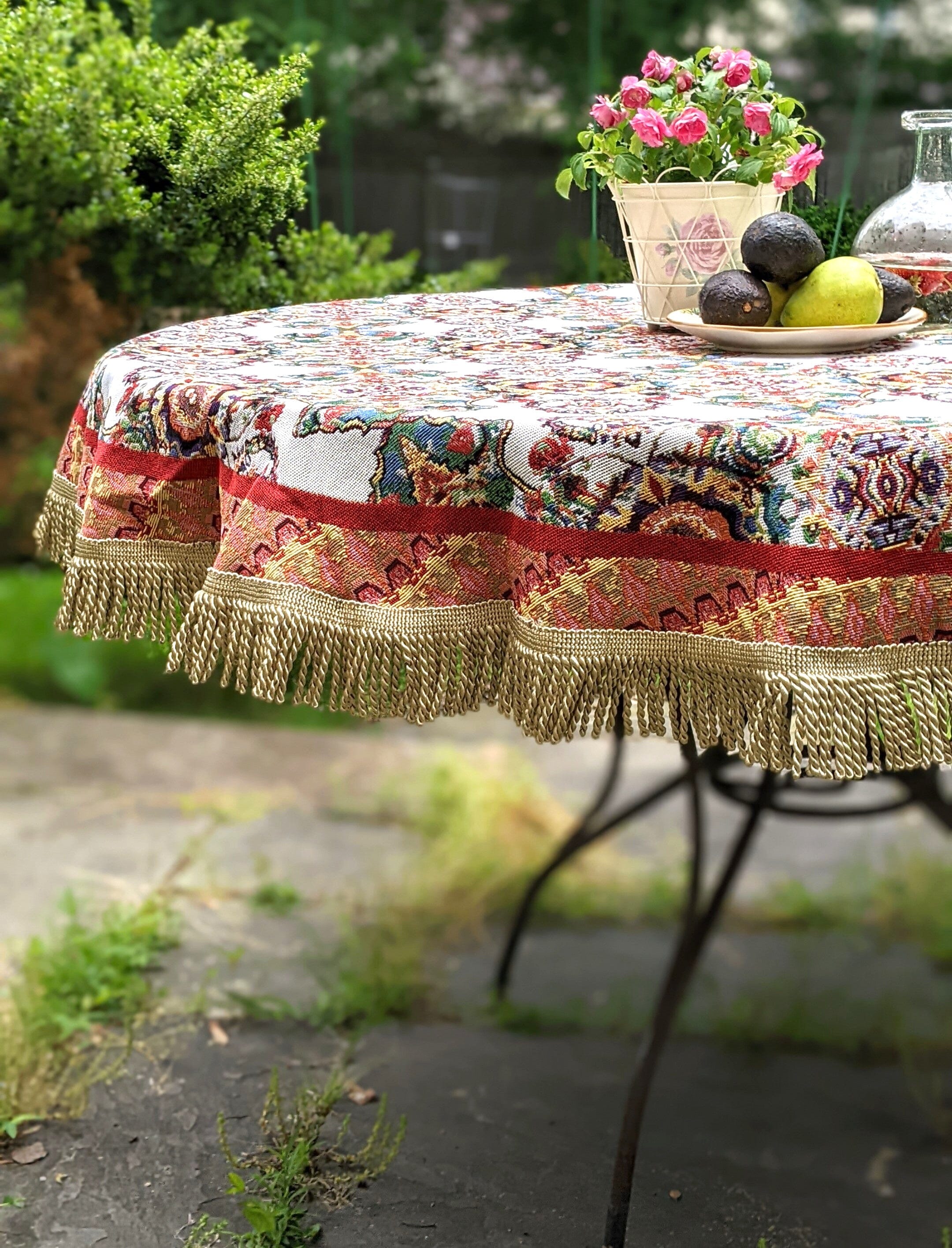 Tache Elegant Ivory Colorful Ornate Paisley Woven Tapestry Tablecloth (18193) - Tache Home Fashion