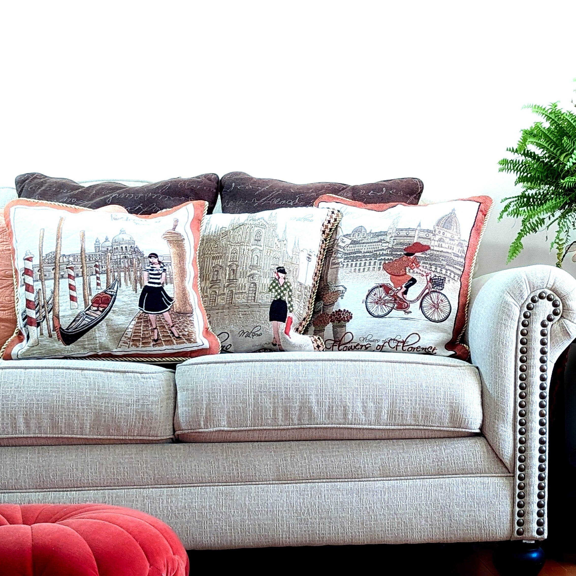 Tache Flowers of Florence Woven Tapestry Throw Pillow Cover 18x 18 (14003) - Tache Home Fashion